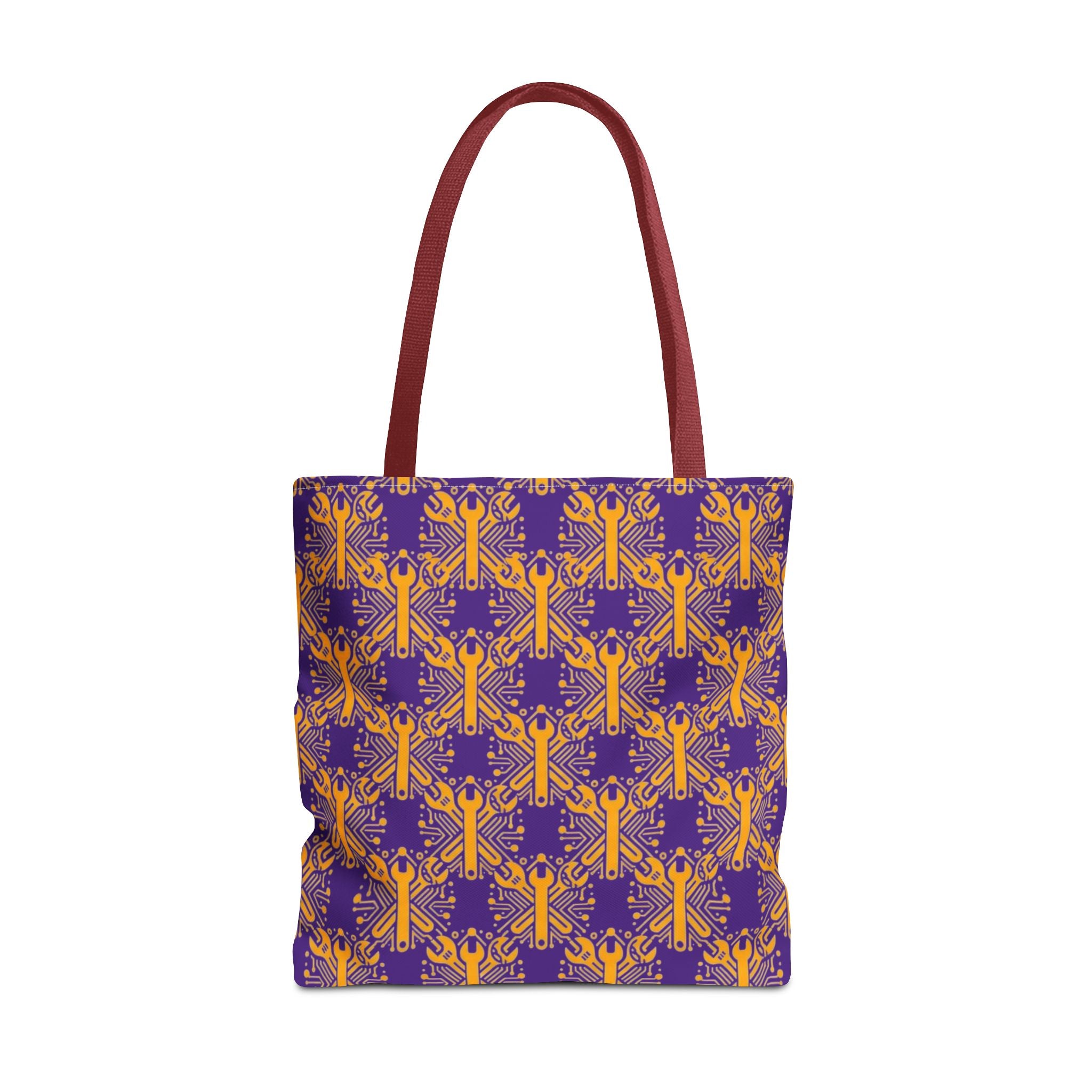 Purple & Gold Wrench Pattern Tote Bag – Automotive All-Over Print Tote