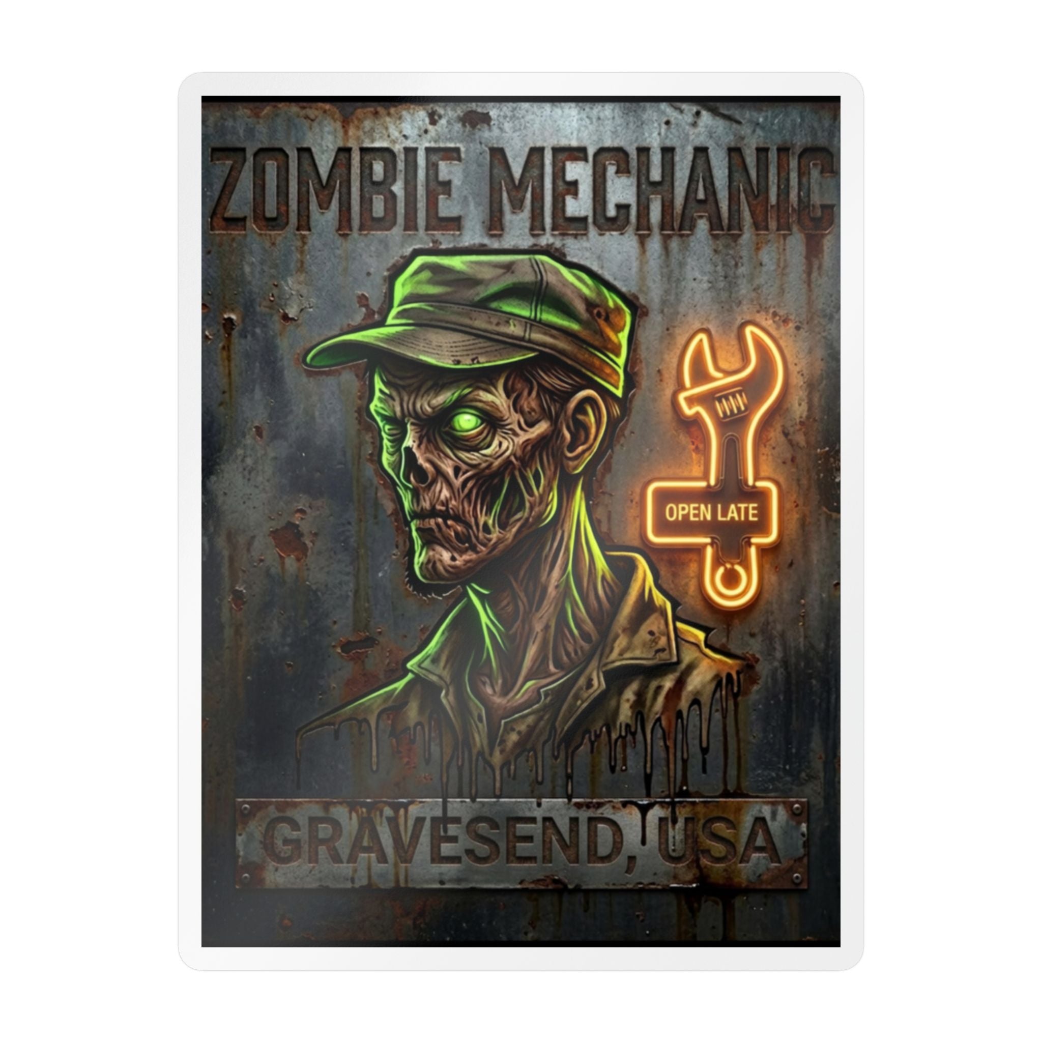 Zombie Mechanic Vinyl Decal — Horror Garage Sticker (Kiss-Cut)