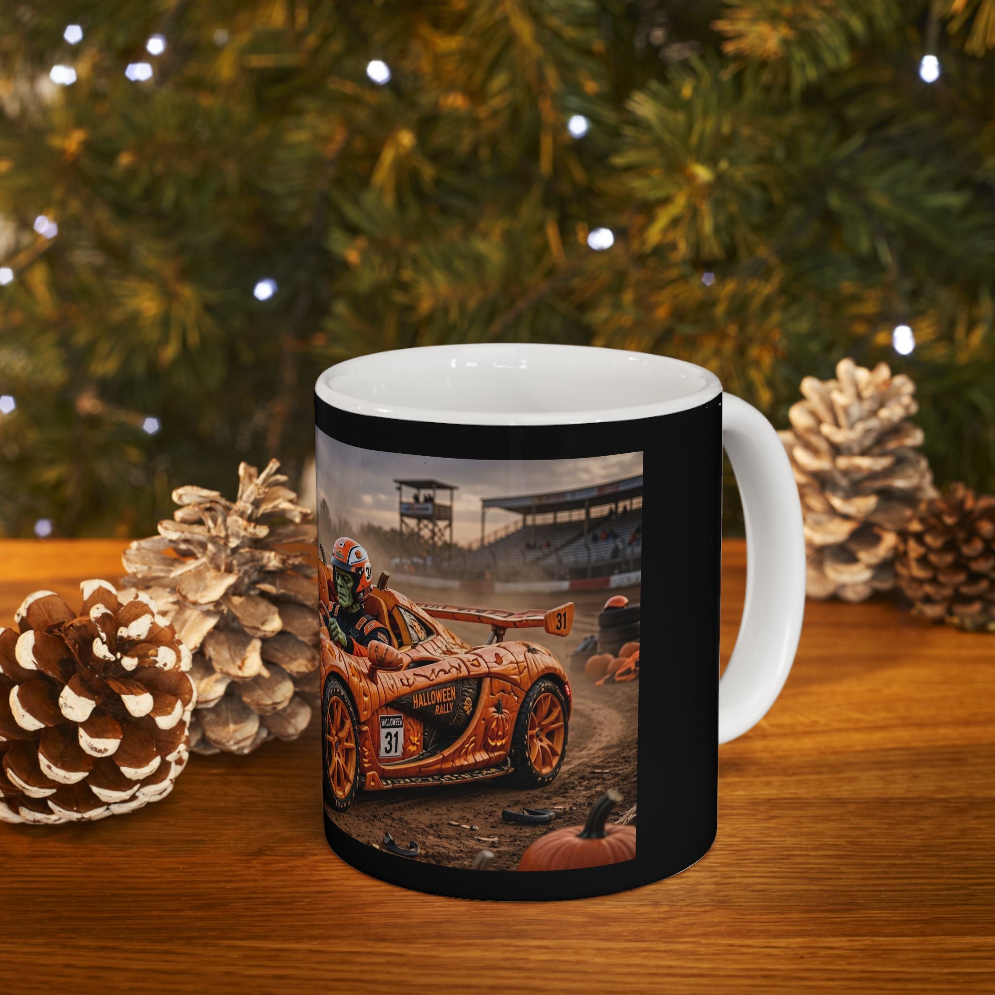 Racing Car Mug — Orange Pumpkin Sports Car (11oz & 15oz)