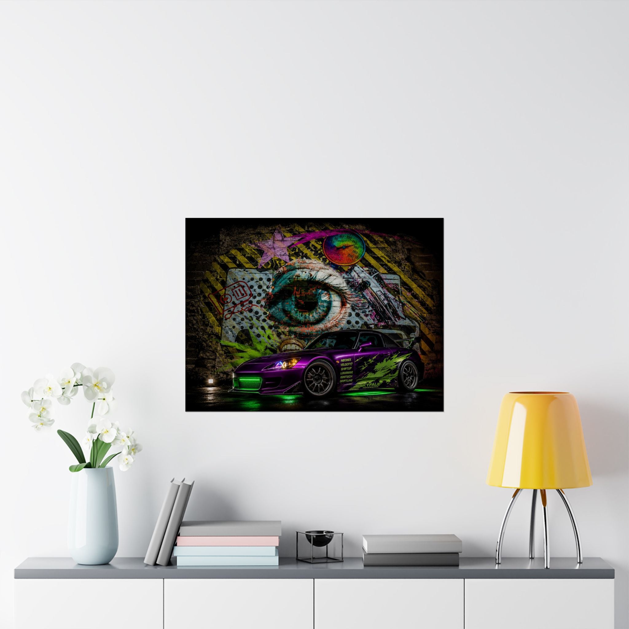 Graffiti Sports Car Matte Poster — Neon Drift Street Art Wall Print