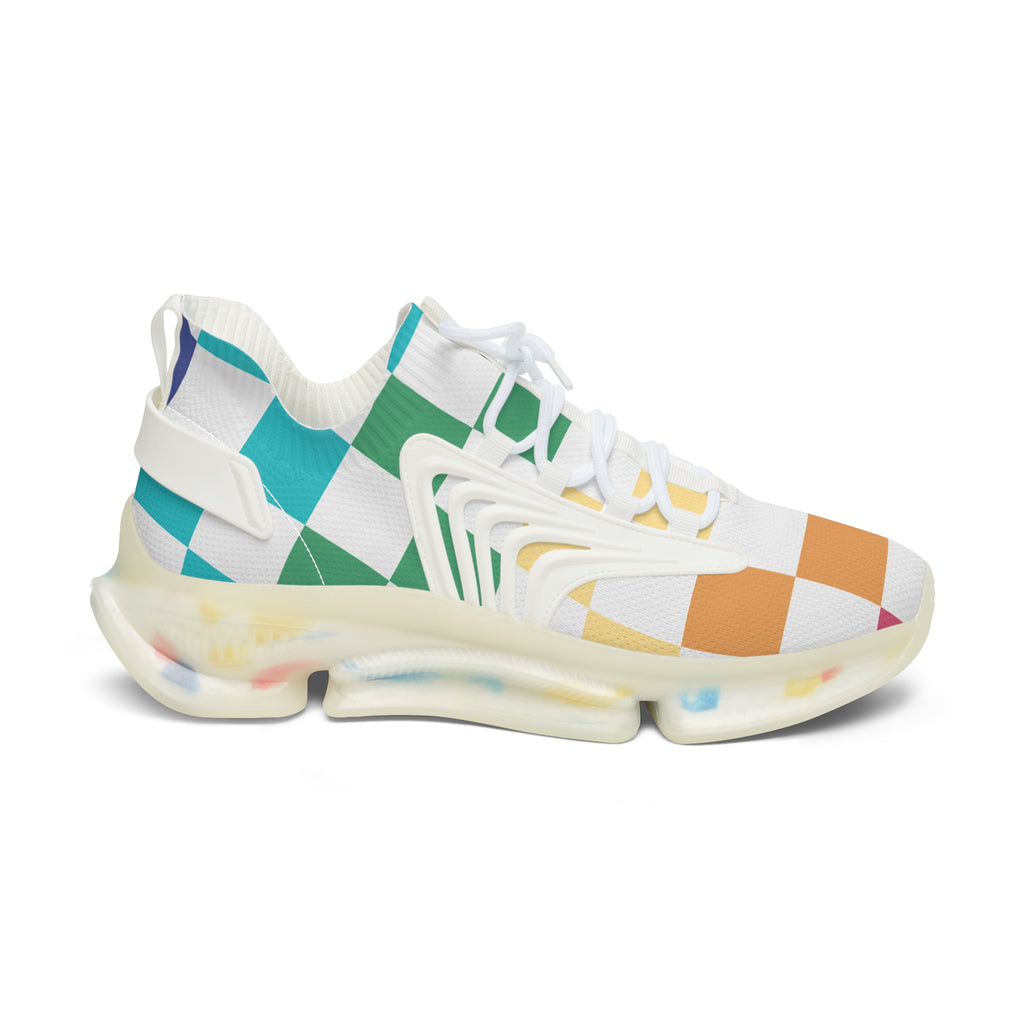 Checkerboard Racing Mesh Sneakers — Women's Colorblock Athletic Shoes