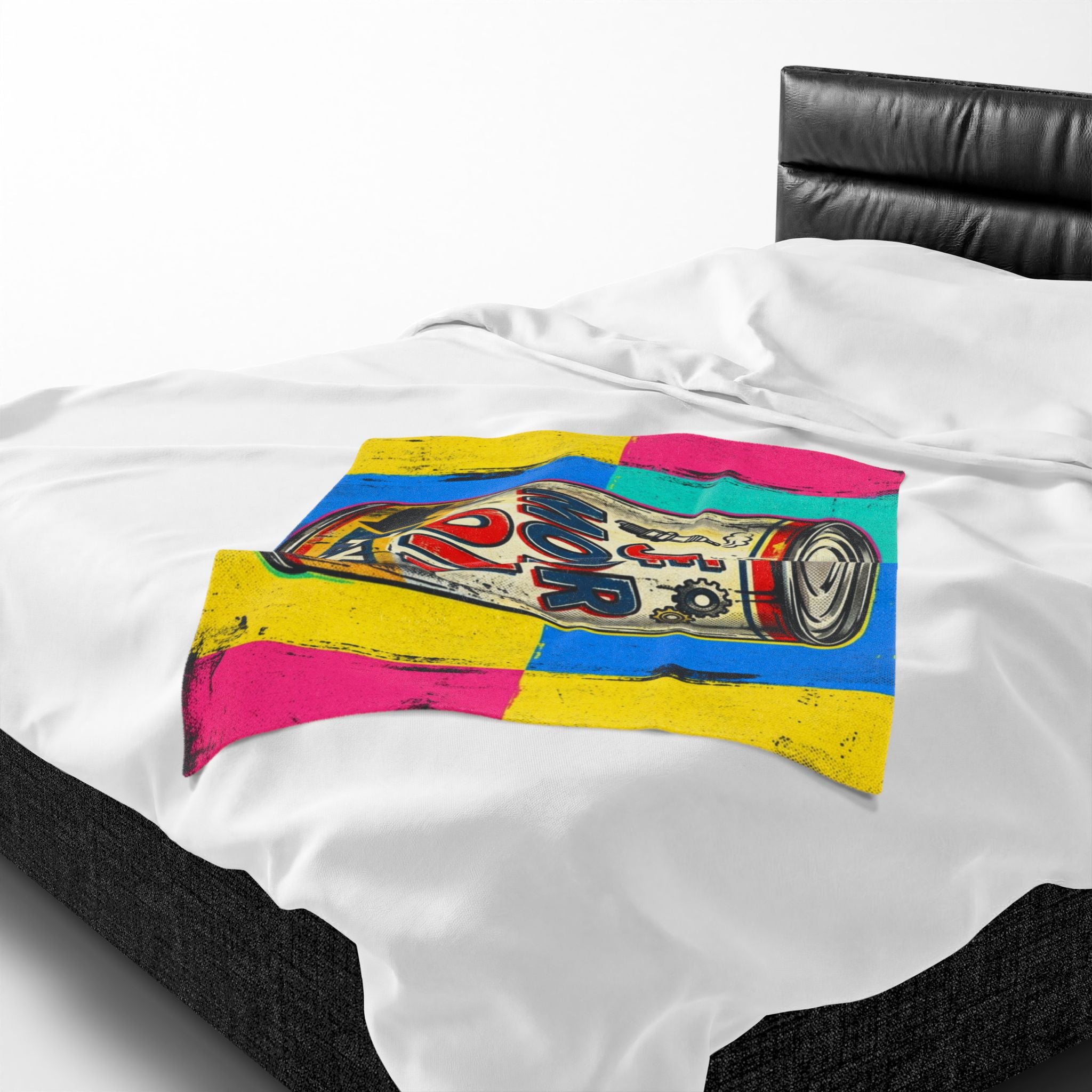 Pop Art Motor Oil Can Velveteen Plush Blanket — Retro Garage Throw
