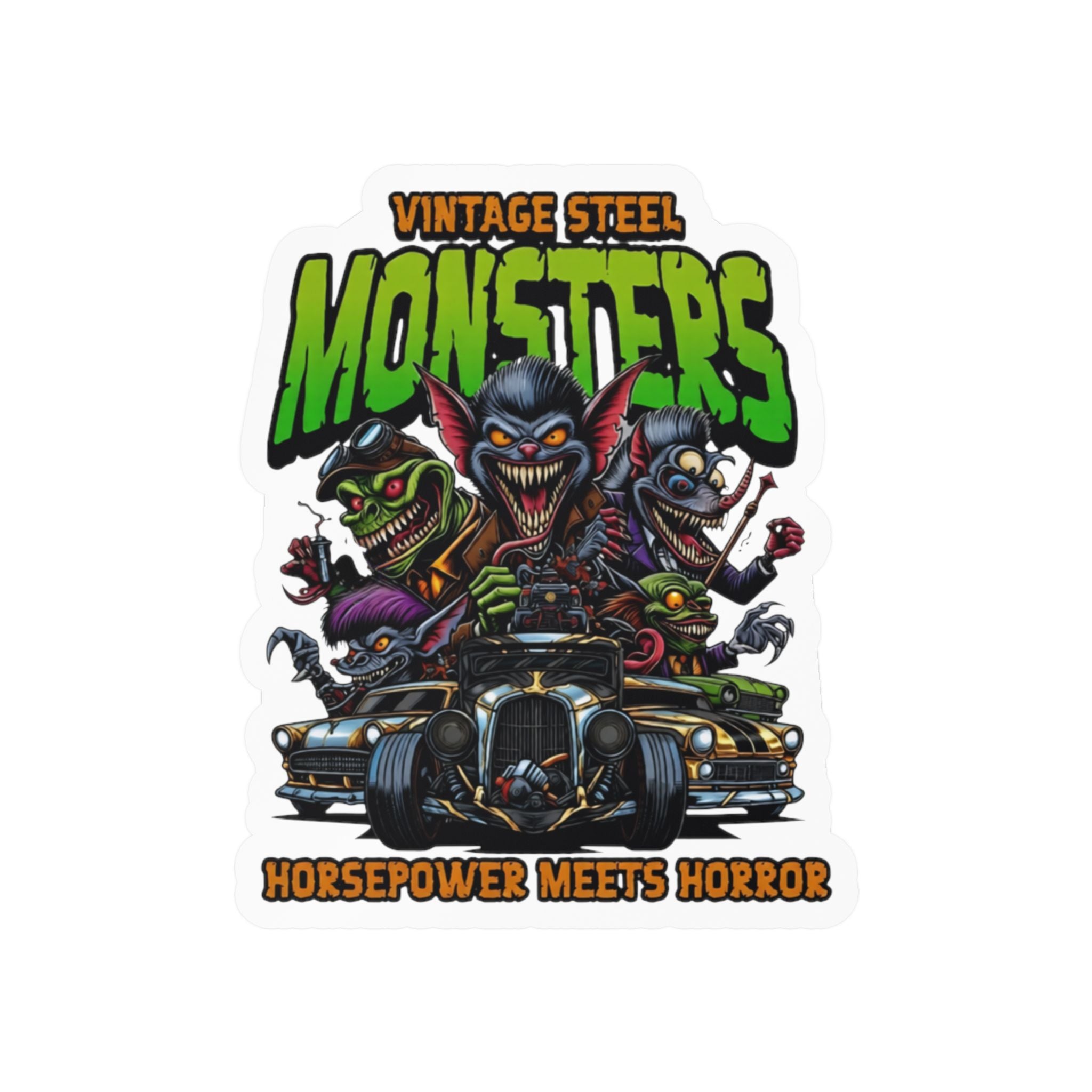 Vintage Steel Monsters Kiss-Cut Vinyl Decal — Horsepower Meets Horror Car Sticker
