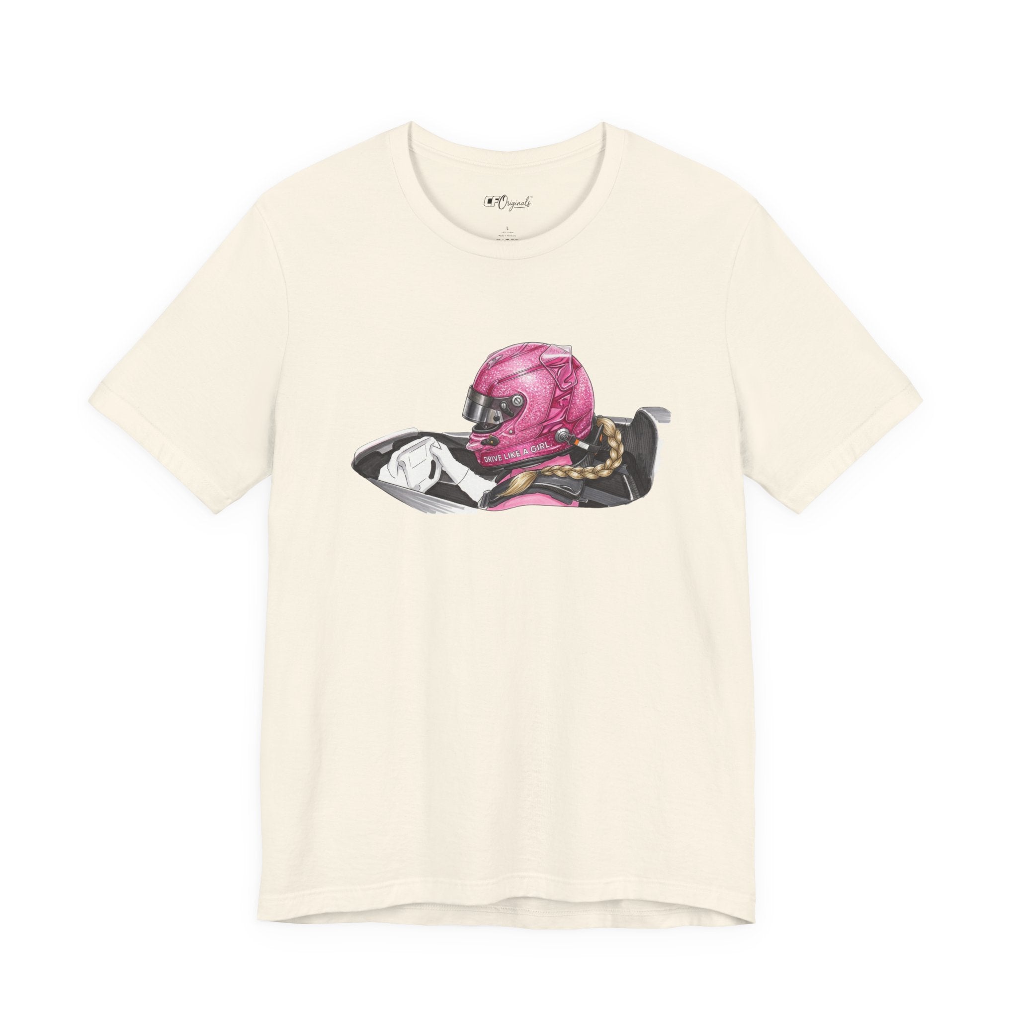 Drive Like a Girl — Pink Racing Helmet Graphic T-Shirt