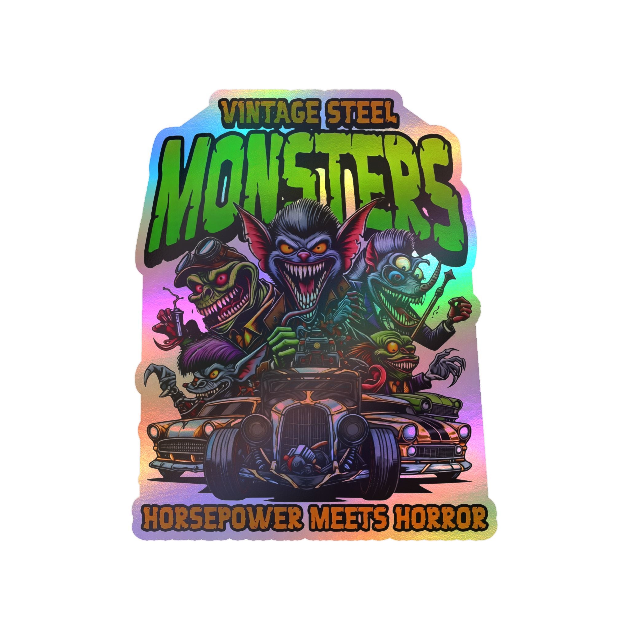 Vintage Steel Monsters Kiss-Cut Vinyl Decal — Horsepower Meets Horror Car Sticker