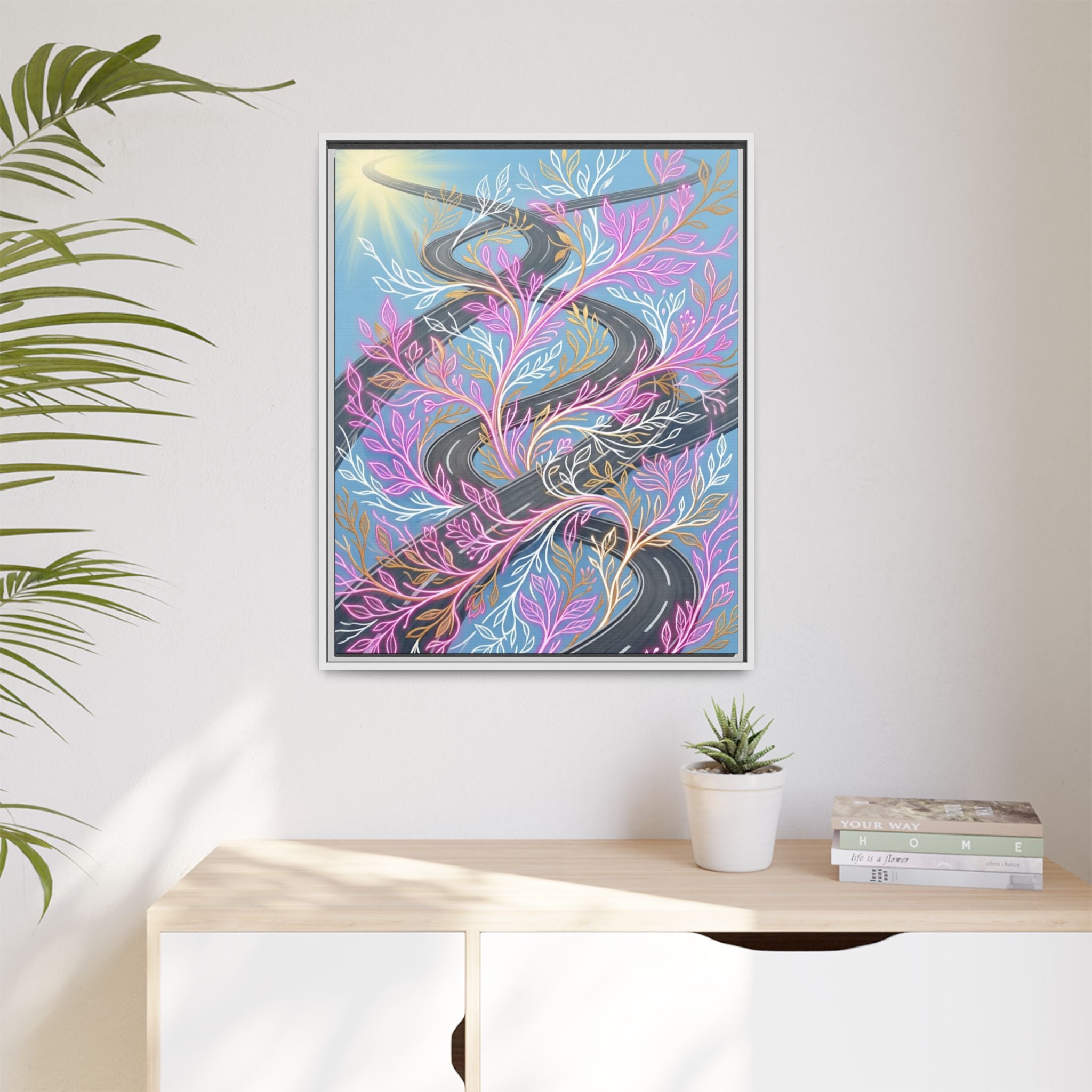 Framed Matte Canvas Floral Vines Wall Art — Pastel Botanical Abstract