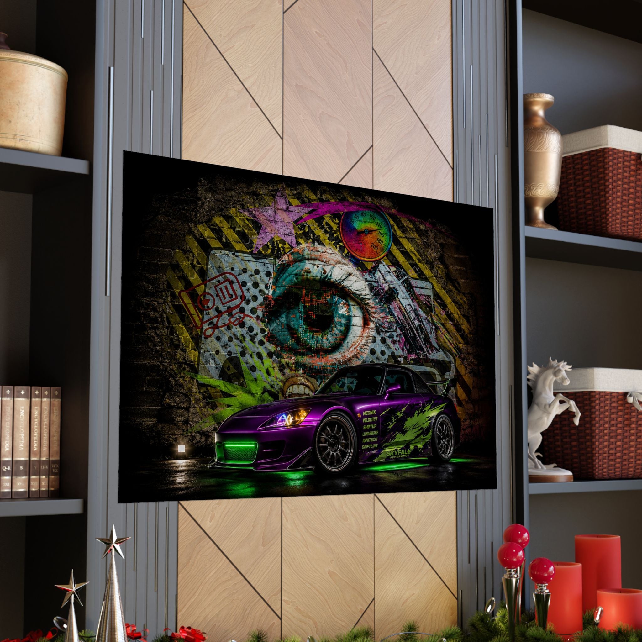 Graffiti Sports Car Matte Poster — Neon Drift Street Art Wall Print
