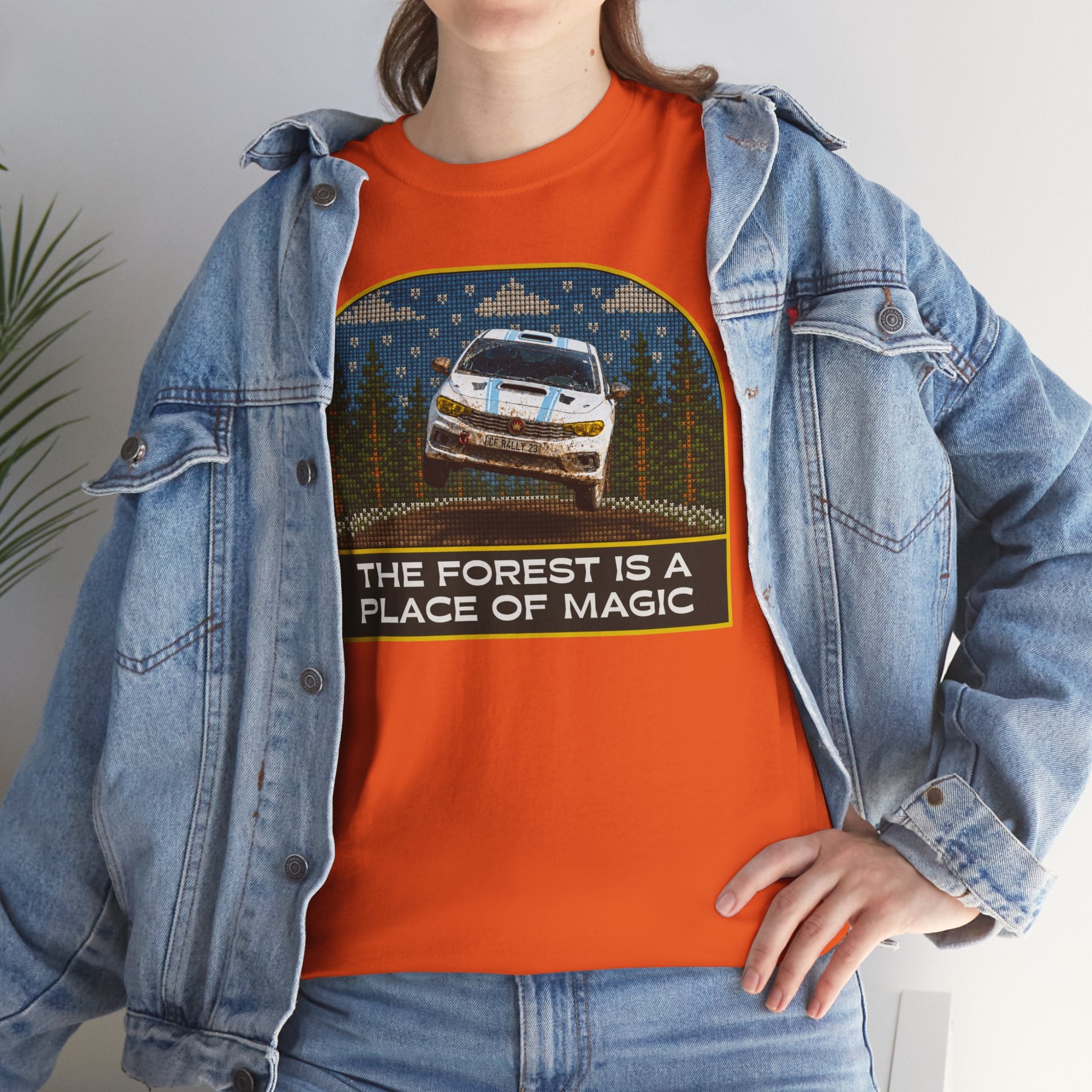 Forest Rally T‑Shirt – 'The Forest Is a Place of Magic' Cross-stitched Style Graphic