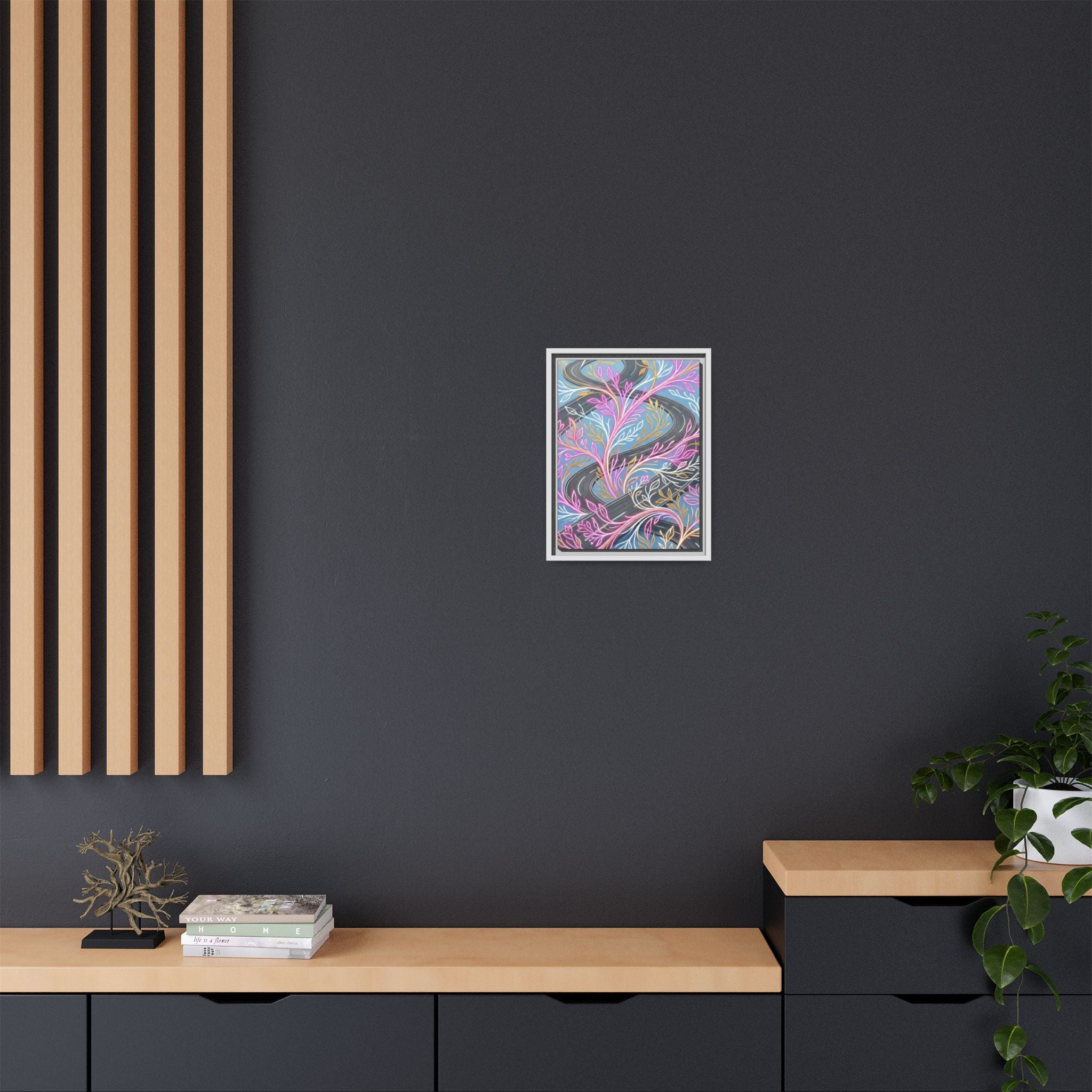 Framed Matte Canvas Floral Vines Wall Art — Pastel Botanical Abstract