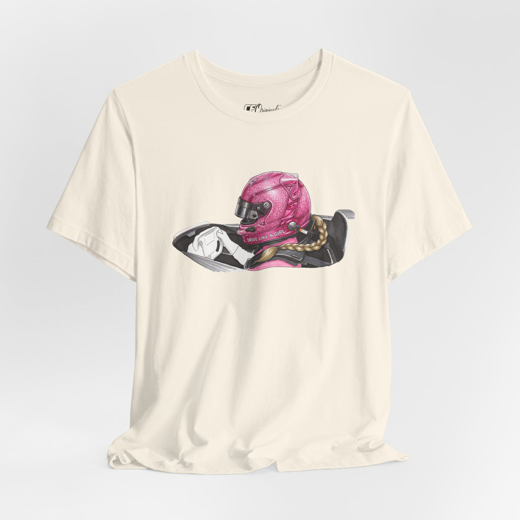 Drive Like a Girl — Pink Racing Helmet Graphic T-Shirt