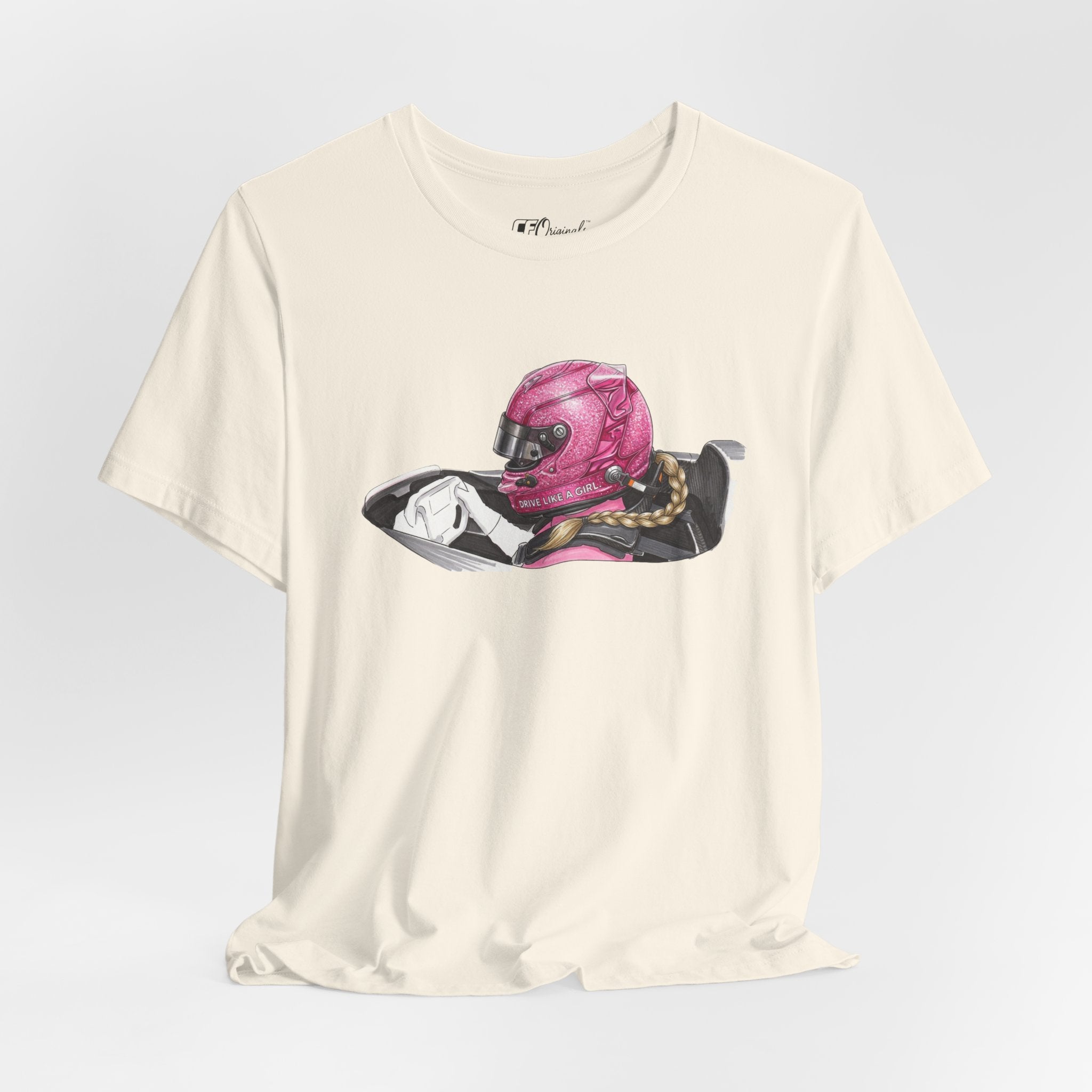 Drive Like a Girl — Pink Racing Helmet Graphic T-Shirt