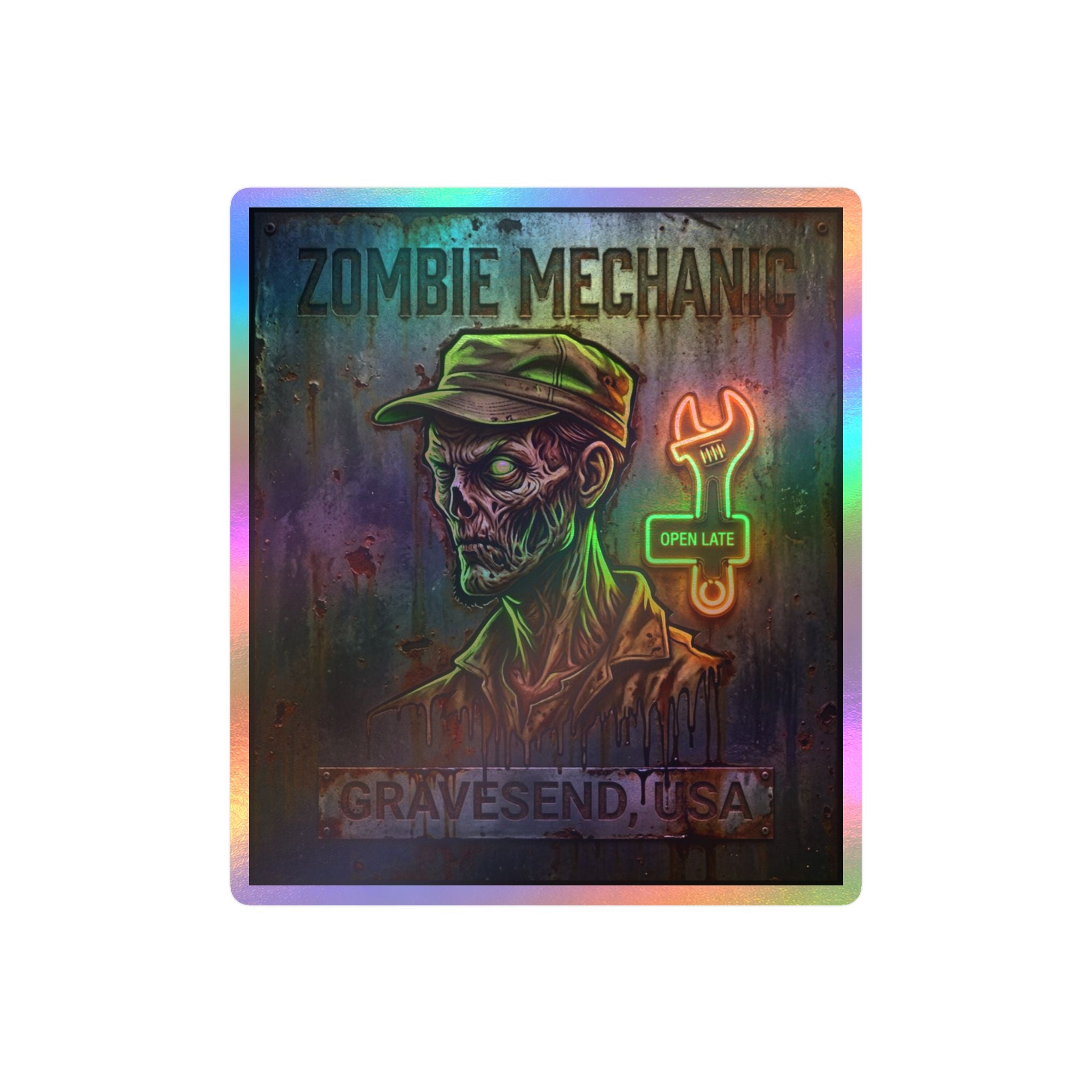 Zombie Mechanic Vinyl Decal — Horror Garage Sticker (Kiss-Cut)