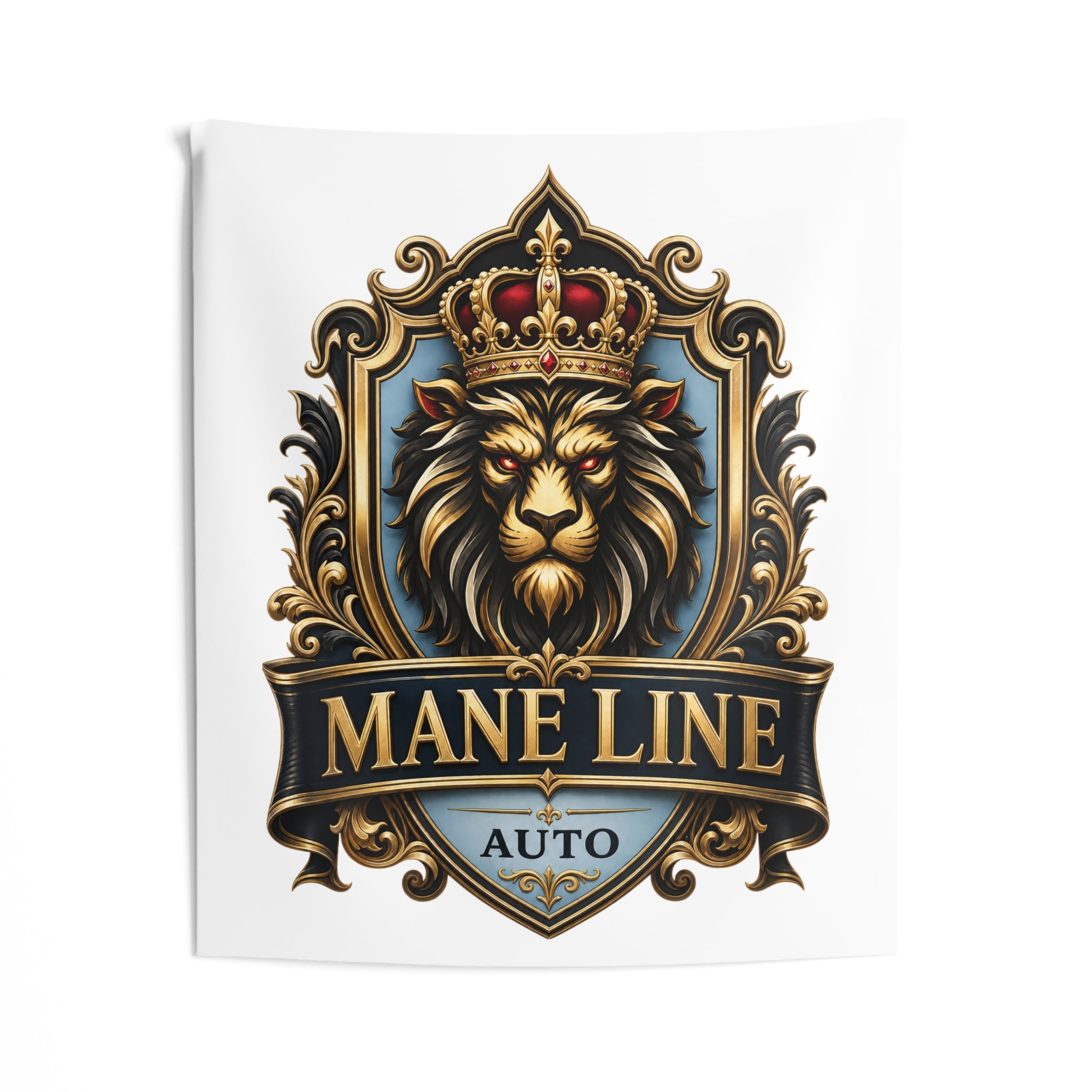 Lion Crest Wall Tapestry – 'Mane Line Auto' Regal Emblem Décor