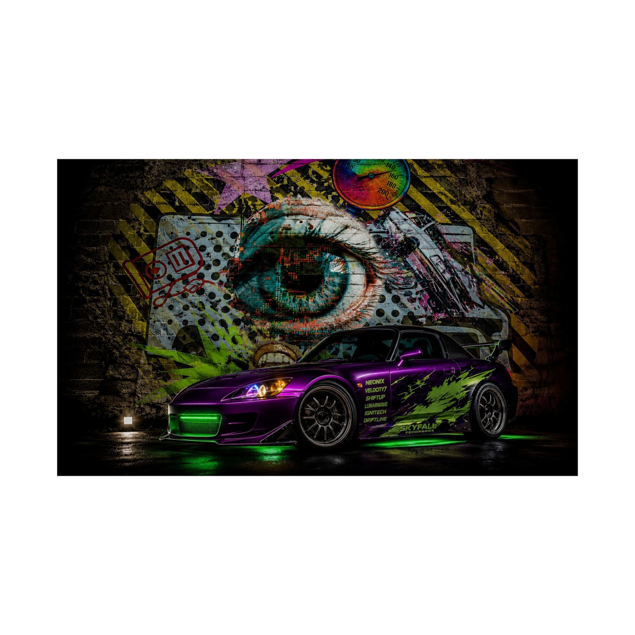 Graffiti Sports Car Matte Poster — Neon Drift Street Art Wall Print