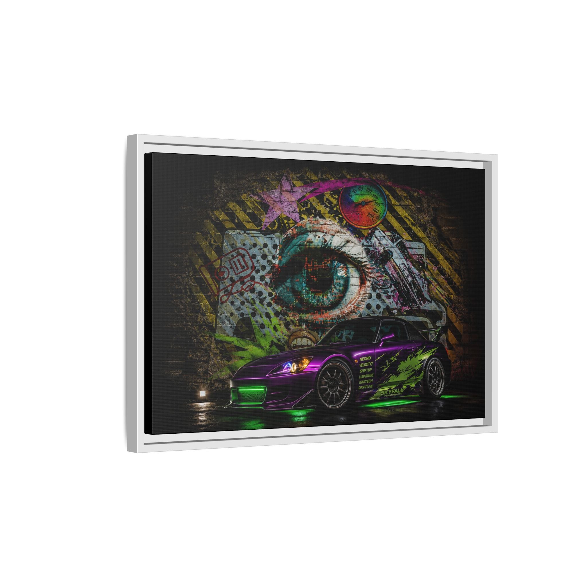 Graffiti Sports Car Matte Canvas - Framed Wall Art