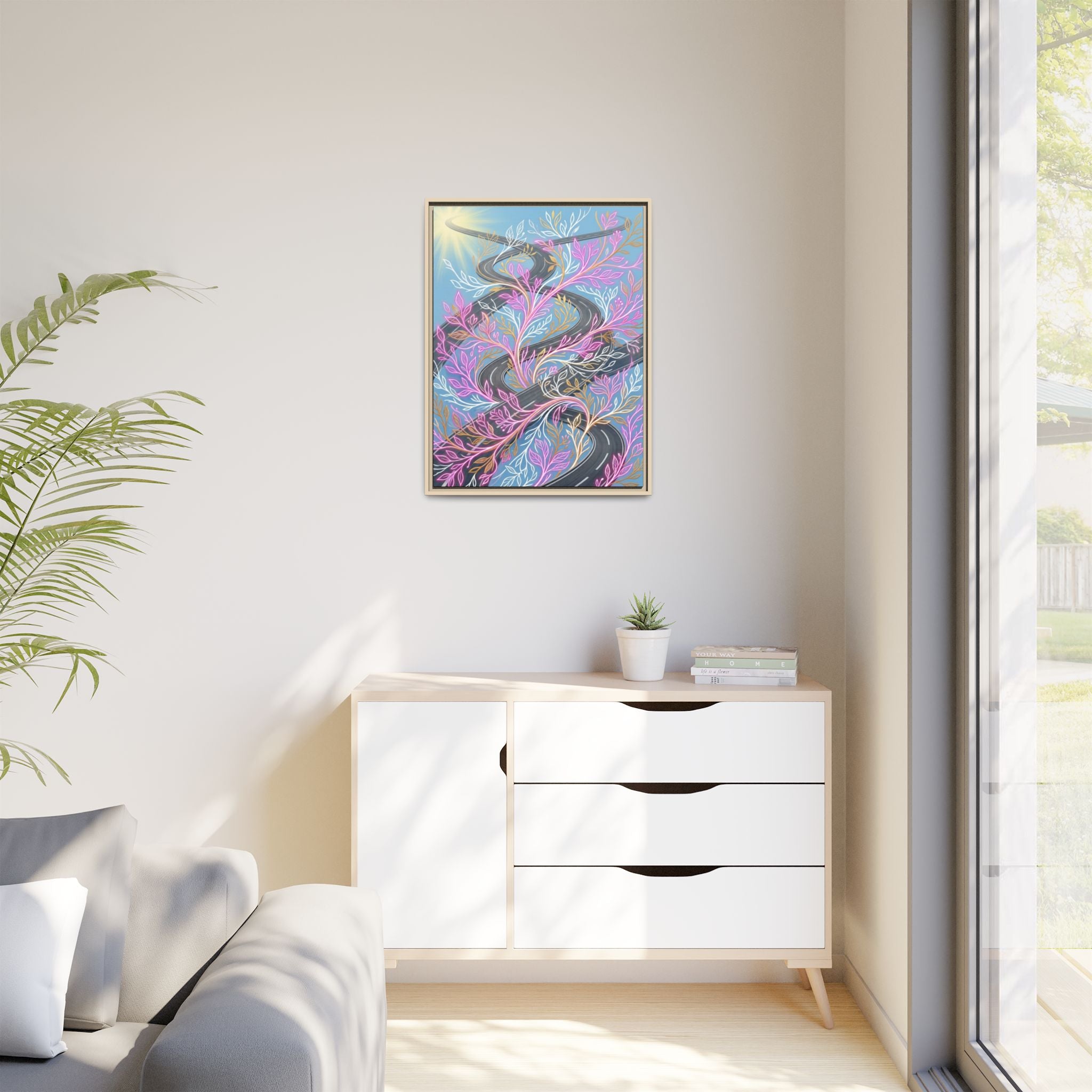 Framed Matte Canvas Floral Vines Wall Art — Pastel Botanical Abstract