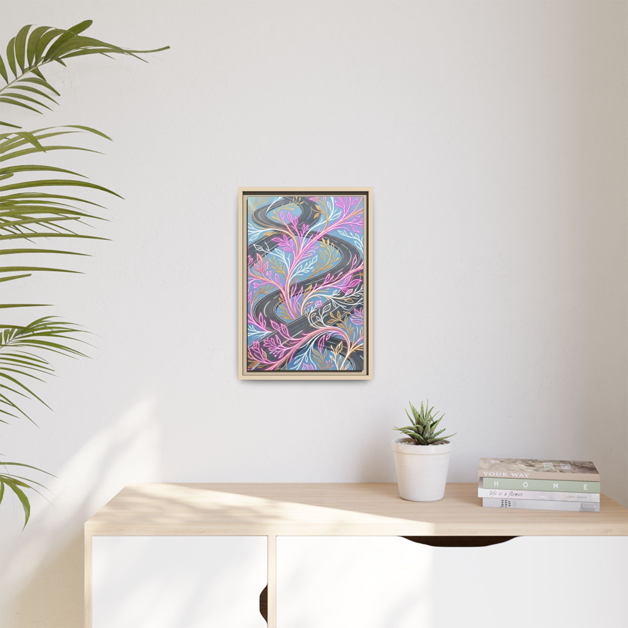 Framed Matte Canvas Floral Vines Wall Art — Pastel Botanical Abstract