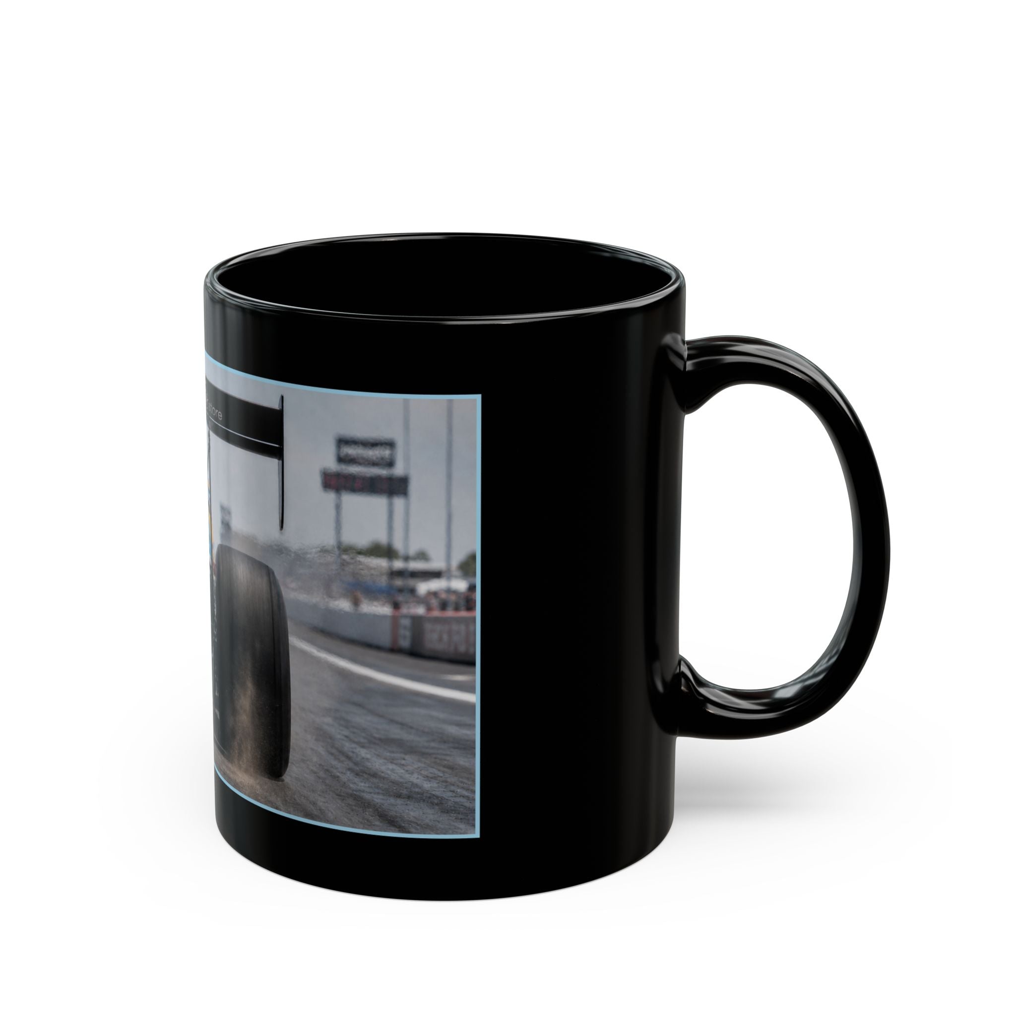 Dragster Racing Black Mug — High-Speed Drag Racing Photo Coffee Cup (11oz/15oz)