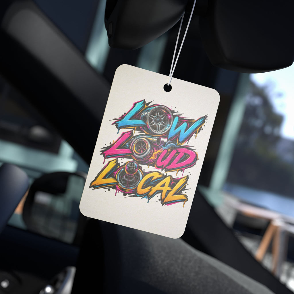 'Low Loud Local' Automotive Graffiti Air Freshener — Onyx Frost / New Car / Pine