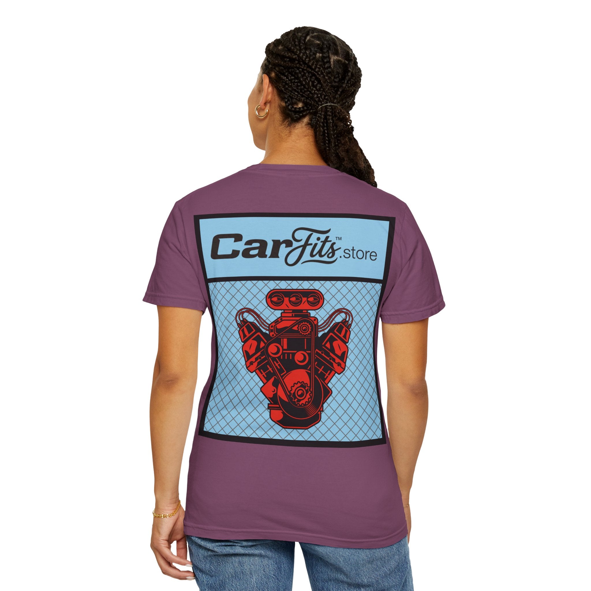 CarFits.store Big Prints T-Shirt — Retro Engine & Scenic Drive