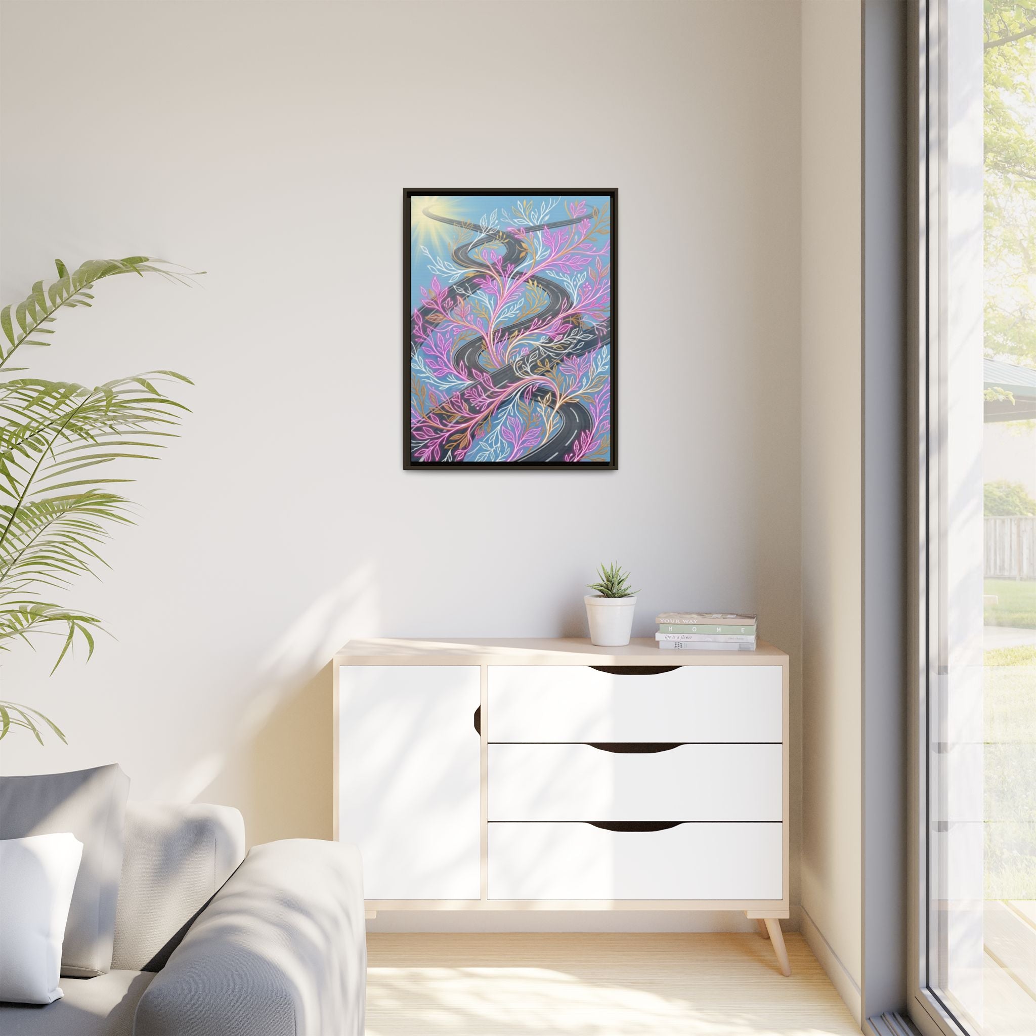 Framed Matte Canvas Floral Vines Wall Art — Pastel Botanical Abstract