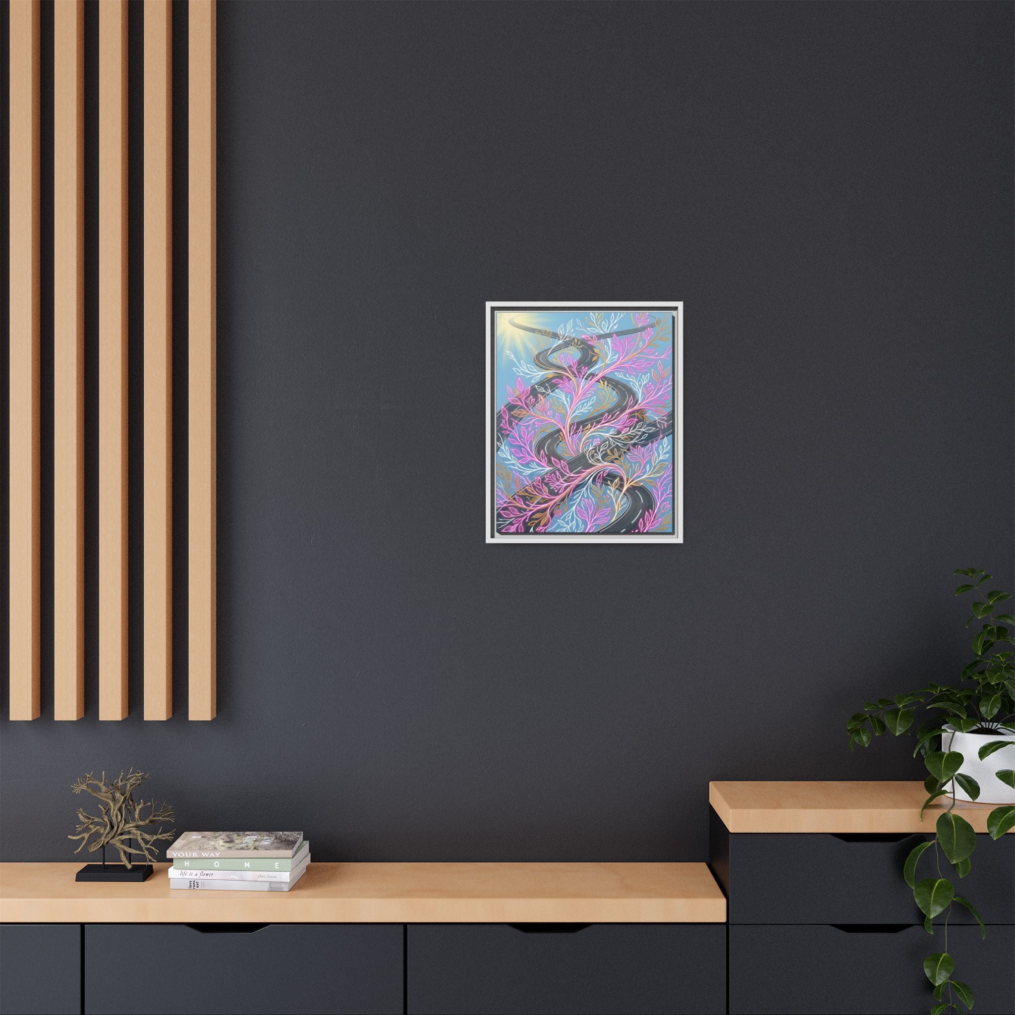 Framed Matte Canvas Floral Vines Wall Art — Pastel Botanical Abstract