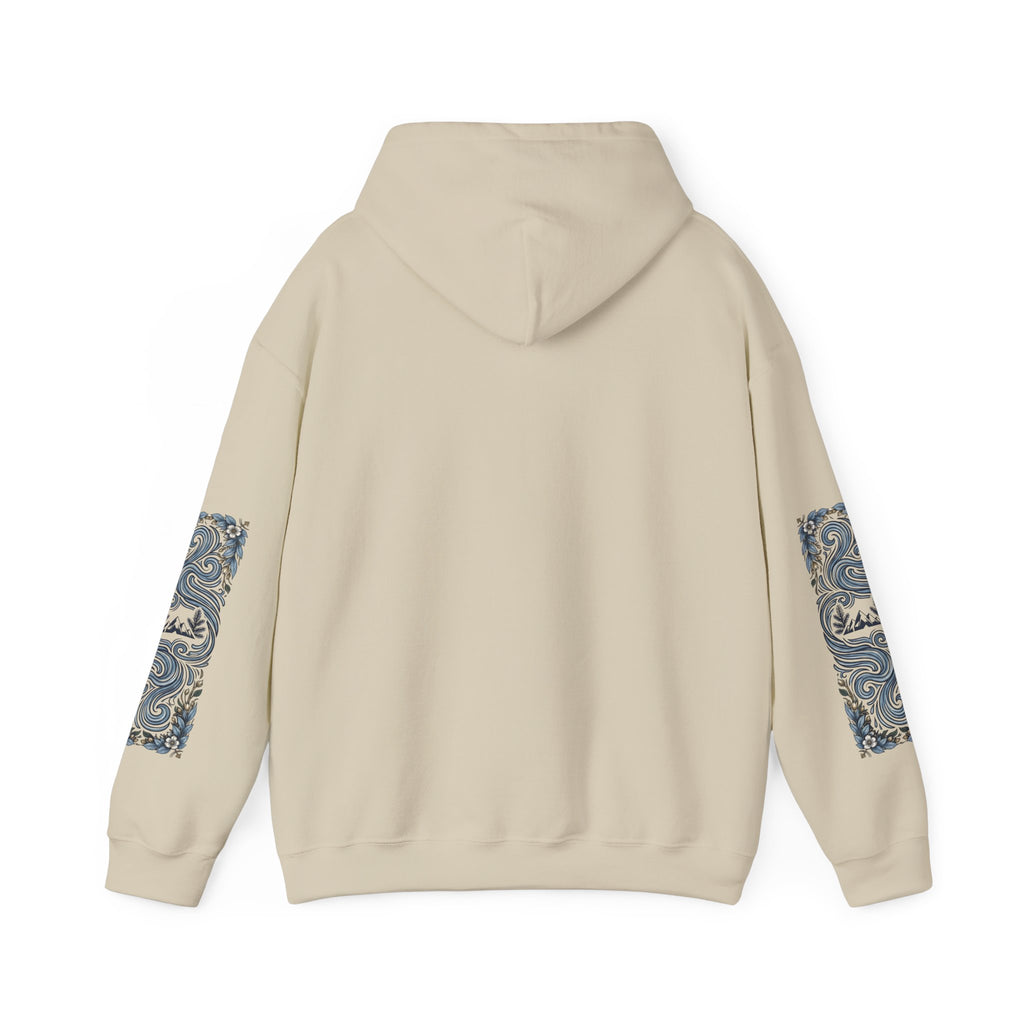 Nature Is Calling Hoodie — Scenic Mountain Graphic Hooded Sweatshirt with Sleeve Paisley Art