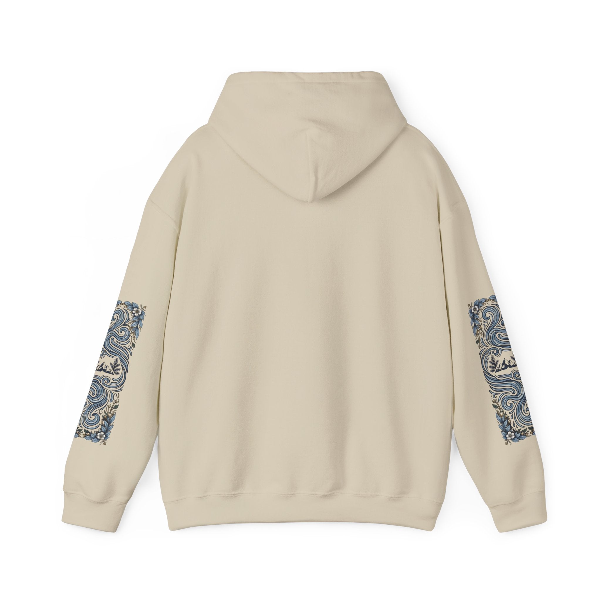 Nature Is Calling Hoodie — Scenic Mountain Graphic Hooded Sweatshirt with Sleeve Paisley Art