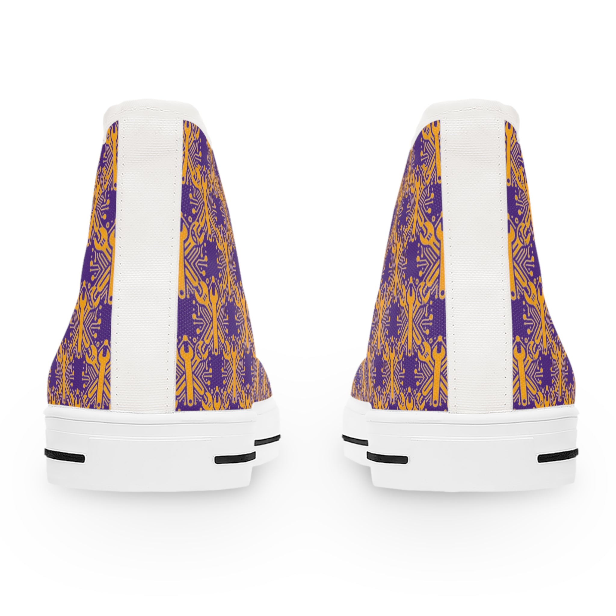 Purple and Gold Wrench High-Tops — Women's Patterned Canvas Shoes