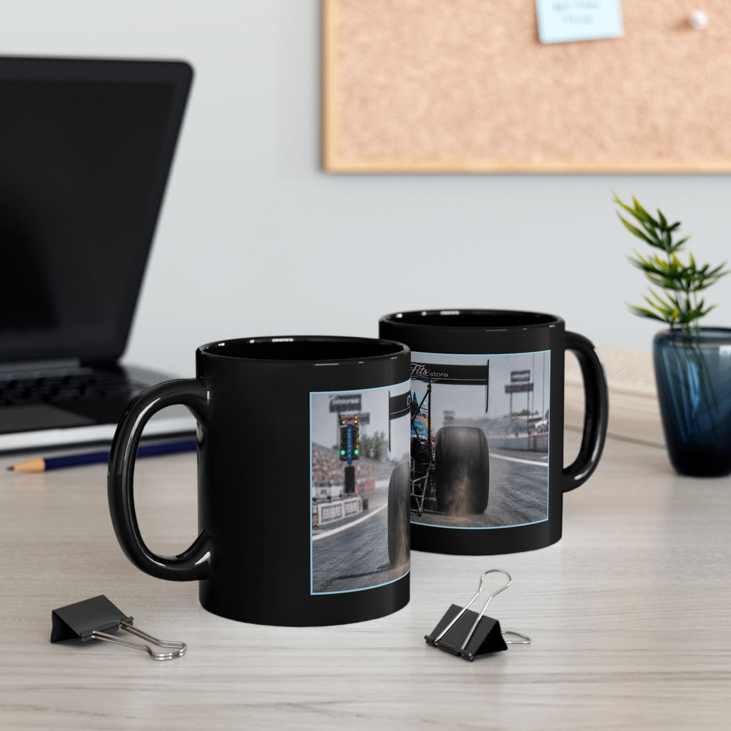 Dragster Racing Black Mug — High-Speed Drag Racing Photo Coffee Cup (11oz/15oz)