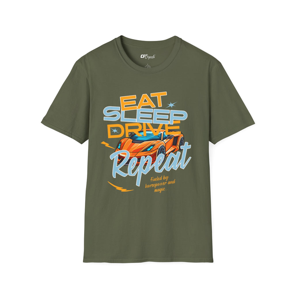 Eat Sleep Drive Repeat T-Shirt — Racing Car Graphic Tee for Motorsport Fans