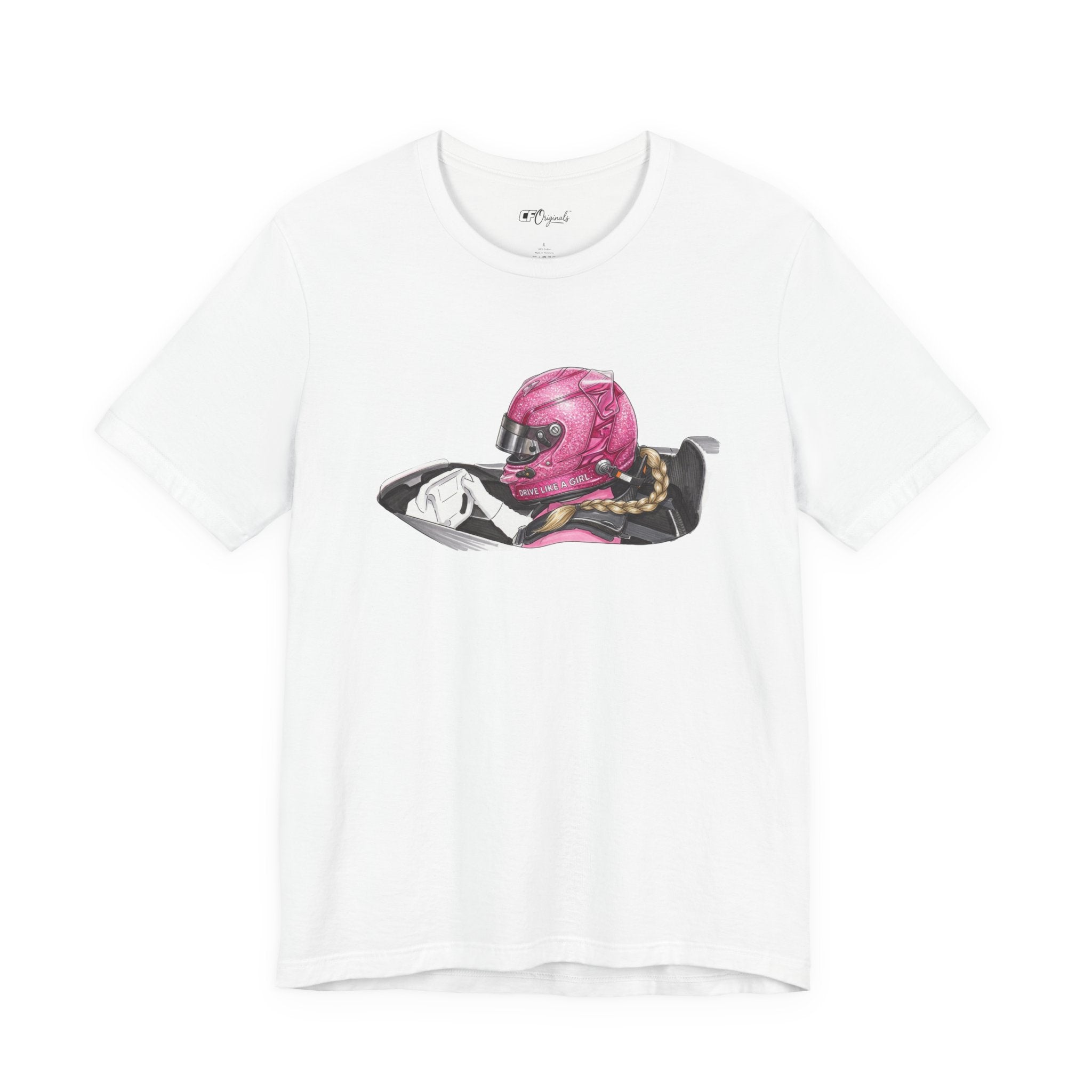 Drive Like a Girl — Pink Racing Helmet Graphic T-Shirt
