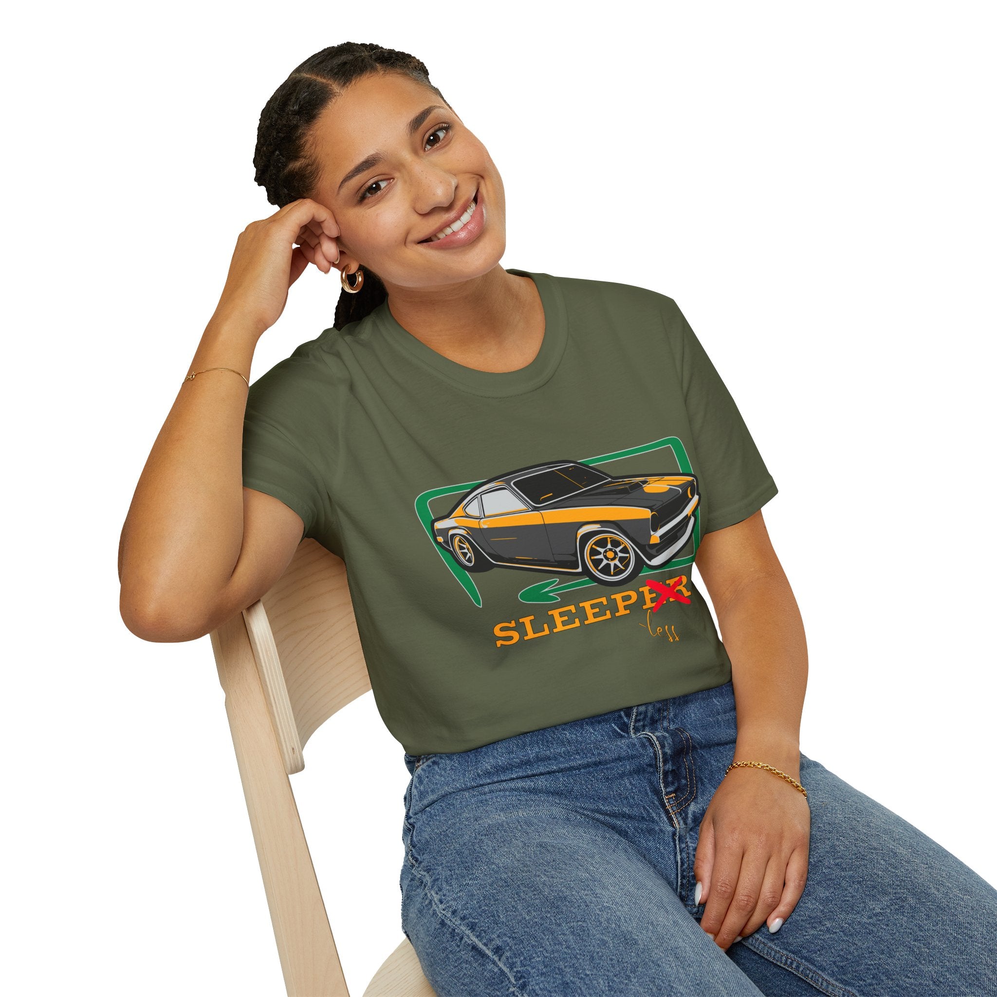 Classic Muscle Car T-Shirt — Retro 'Sleepless' Graphic Tee