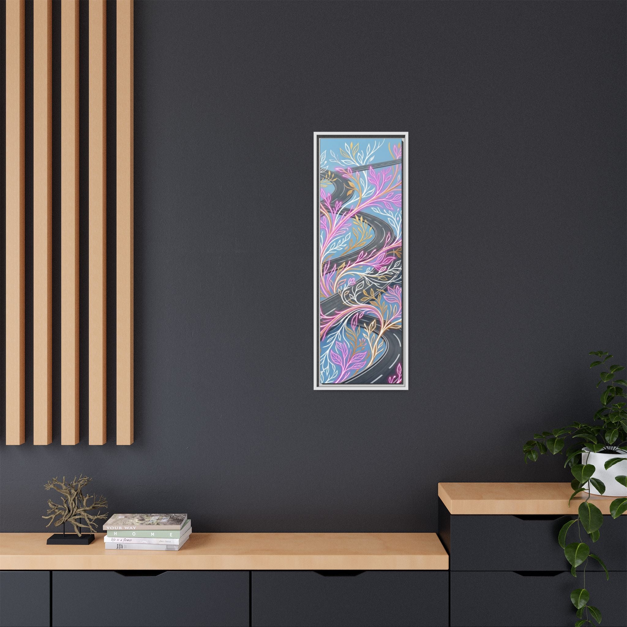 Framed Matte Canvas Floral Vines Wall Art — Pastel Botanical Abstract