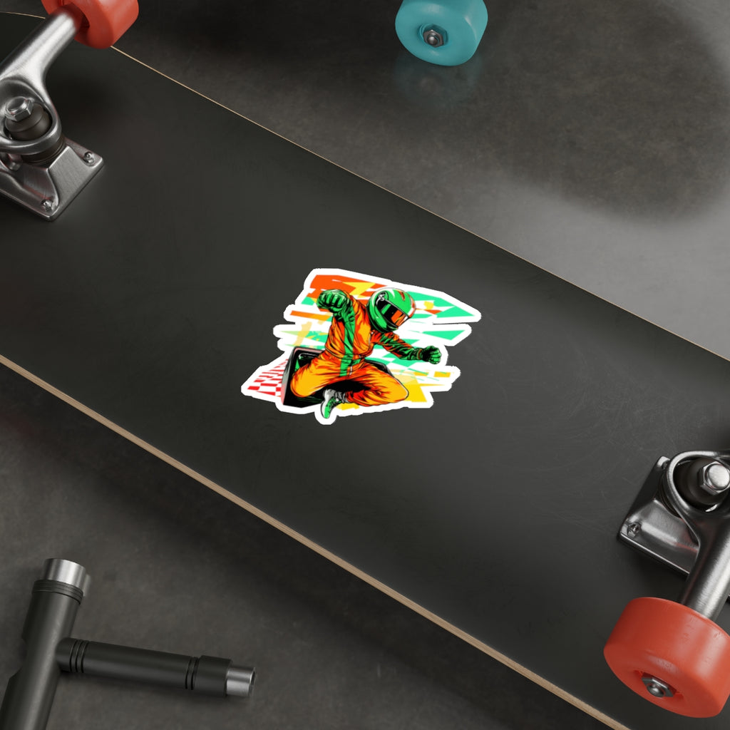 Racing Driver Die-Cut Sticker — Neon Moto Helmet Sticker for Laptops & Gear
