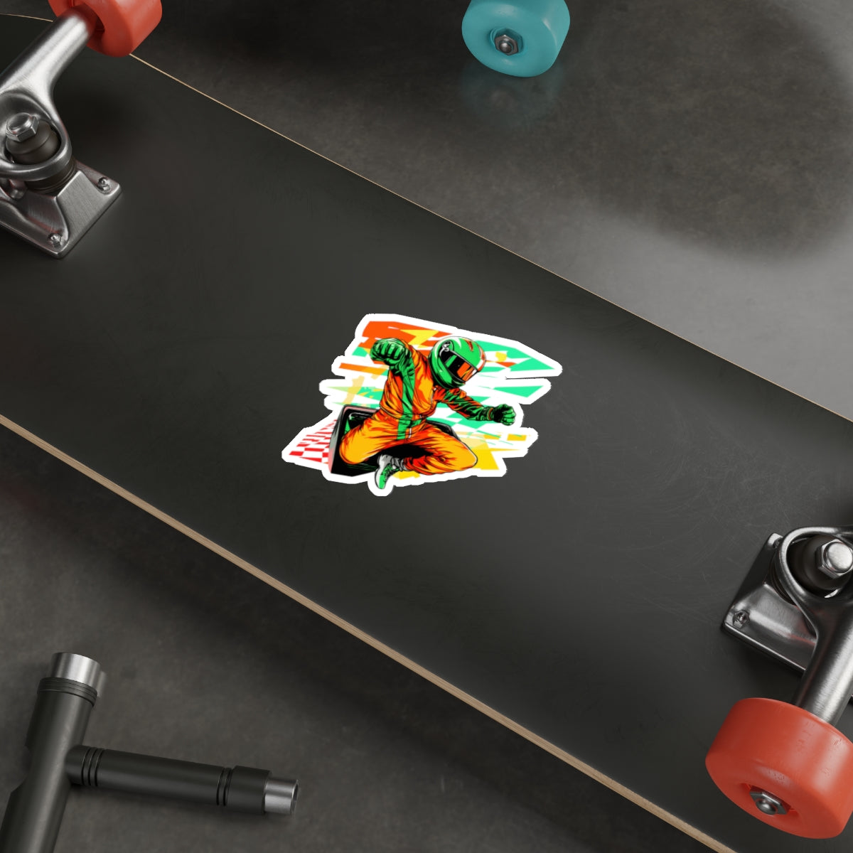 Racing Driver Die-Cut Sticker — Neon Moto Helmet Sticker for Laptops & Gear
