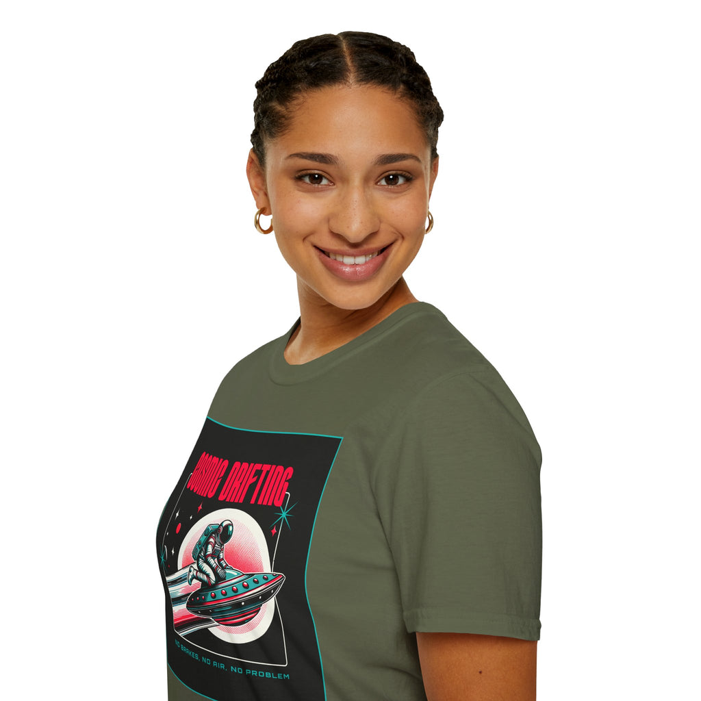 Cosmic Drifting T-Shirt — Retro Astronaut & UFO Vintage Space Tee