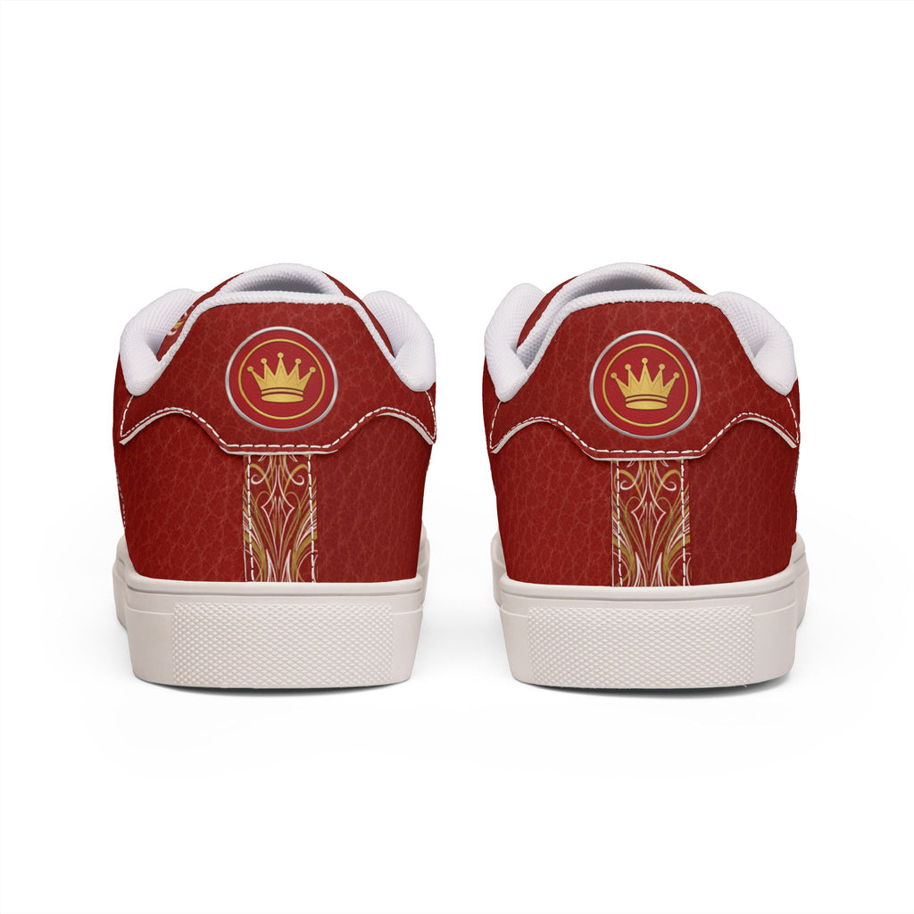 Men's Red Pinstriped Leather Sneakers — Low-Top Casual Shoes