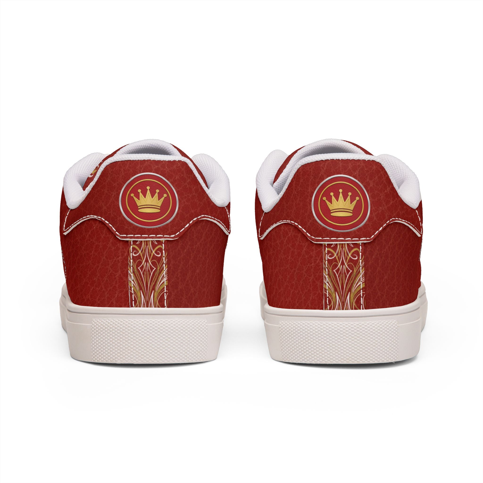Men's Red Pinstriped Leather Sneakers — Low-Top Casual Shoes