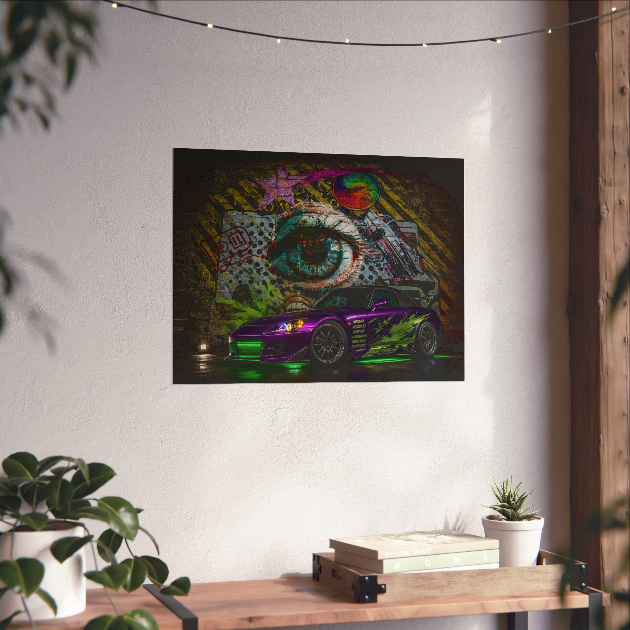 Graffiti Sports Car Matte Poster — Neon Drift Street Art Wall Print