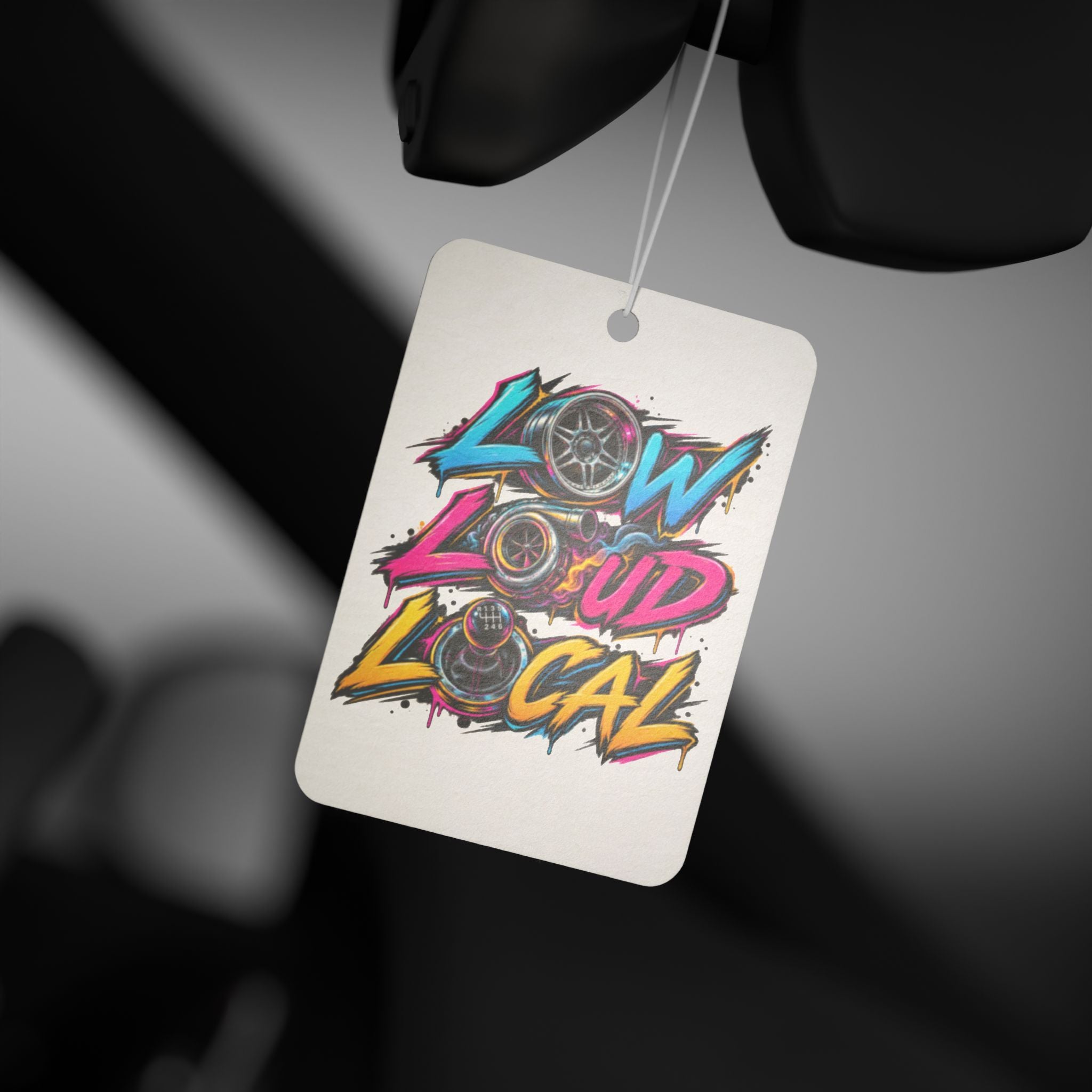 'Low Loud Local' Automotive Graffiti Air Freshener — Onyx Frost / New Car / Pine