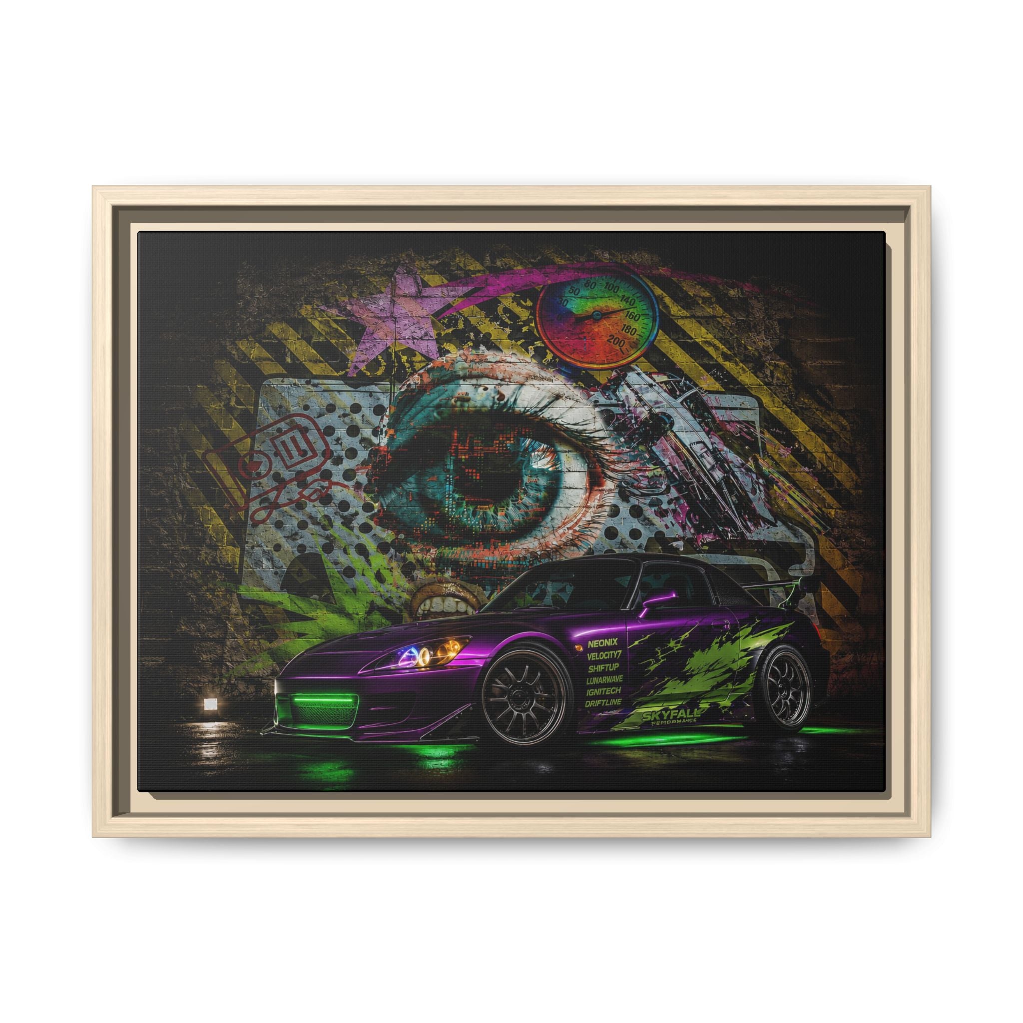 Graffiti Sports Car Matte Canvas - Framed Wall Art