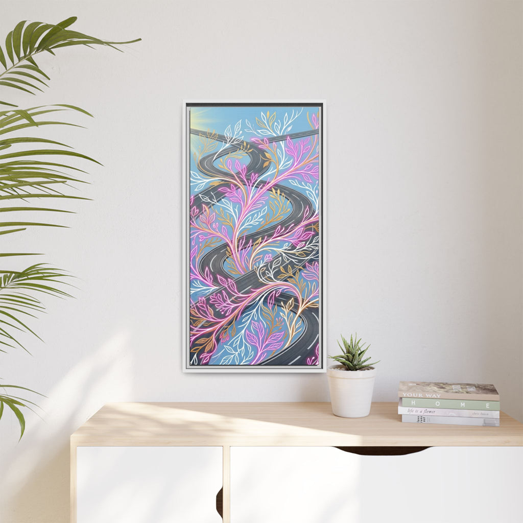 Framed Matte Canvas Floral Vines Wall Art — Pastel Botanical Abstract