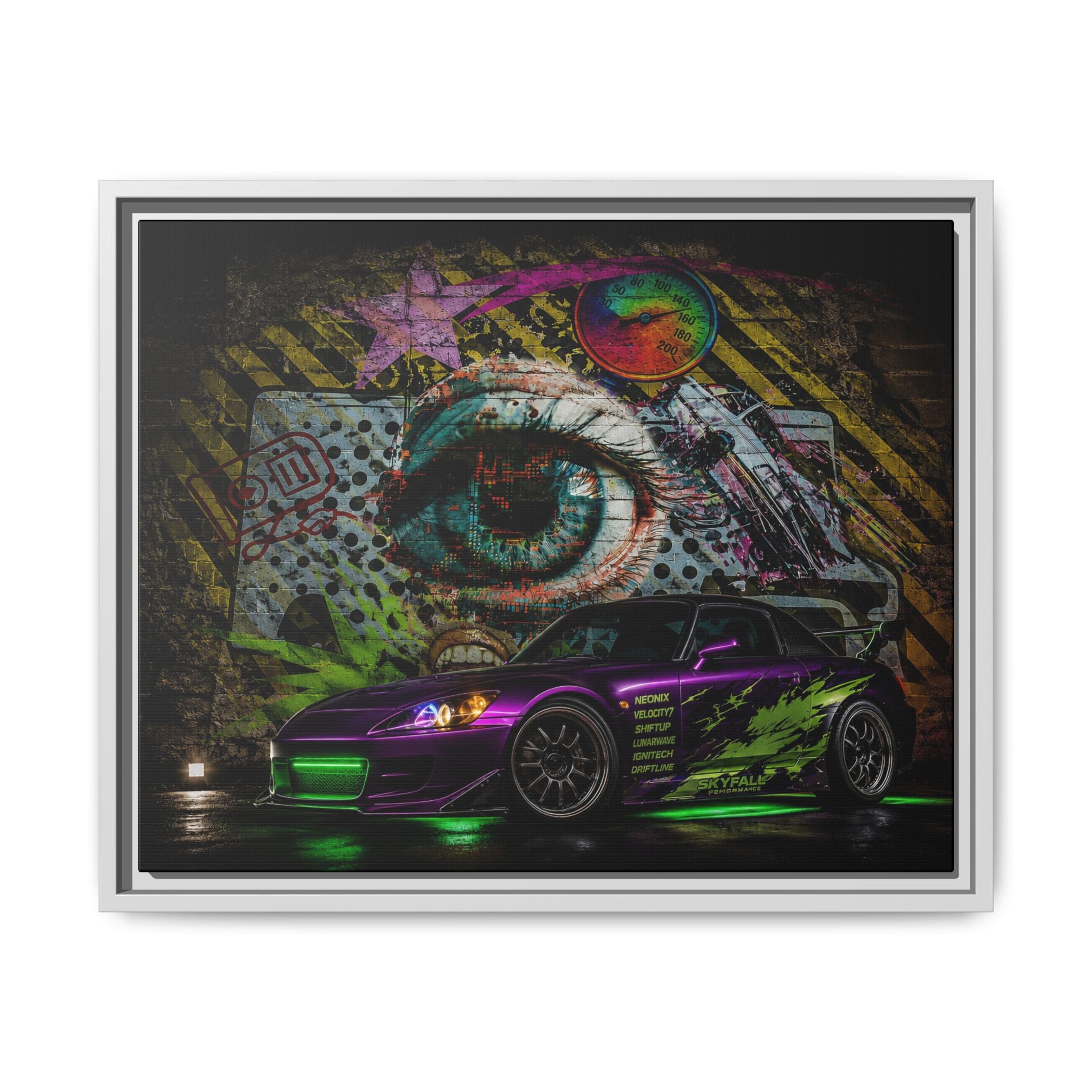 Graffiti Sports Car Matte Canvas - Framed Wall Art