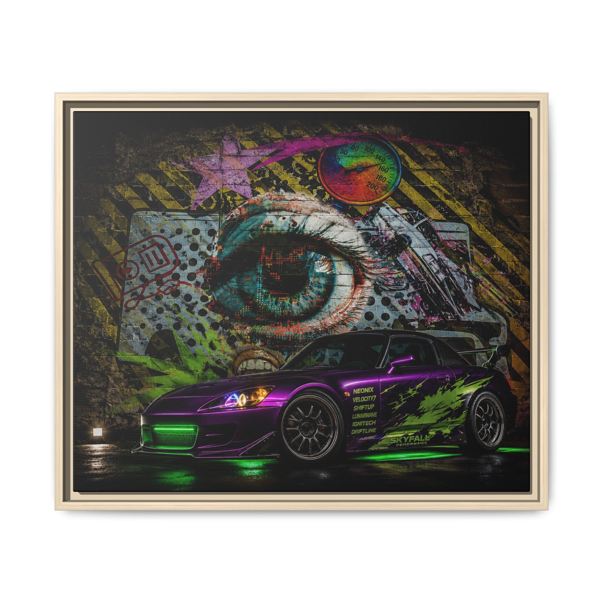 Graffiti Sports Car Matte Canvas - Framed Wall Art