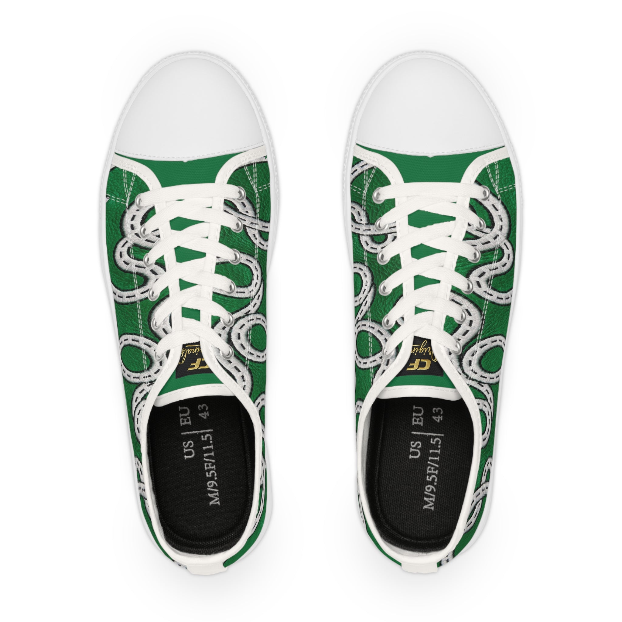 Road Design Canvas Shoes on Green Leather Print.