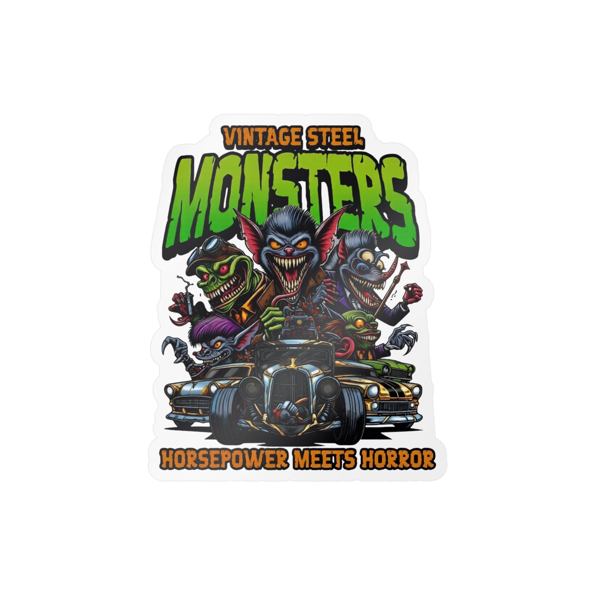 Vintage Steel Monsters Kiss-Cut Vinyl Decal — Horsepower Meets Horror Car Sticker