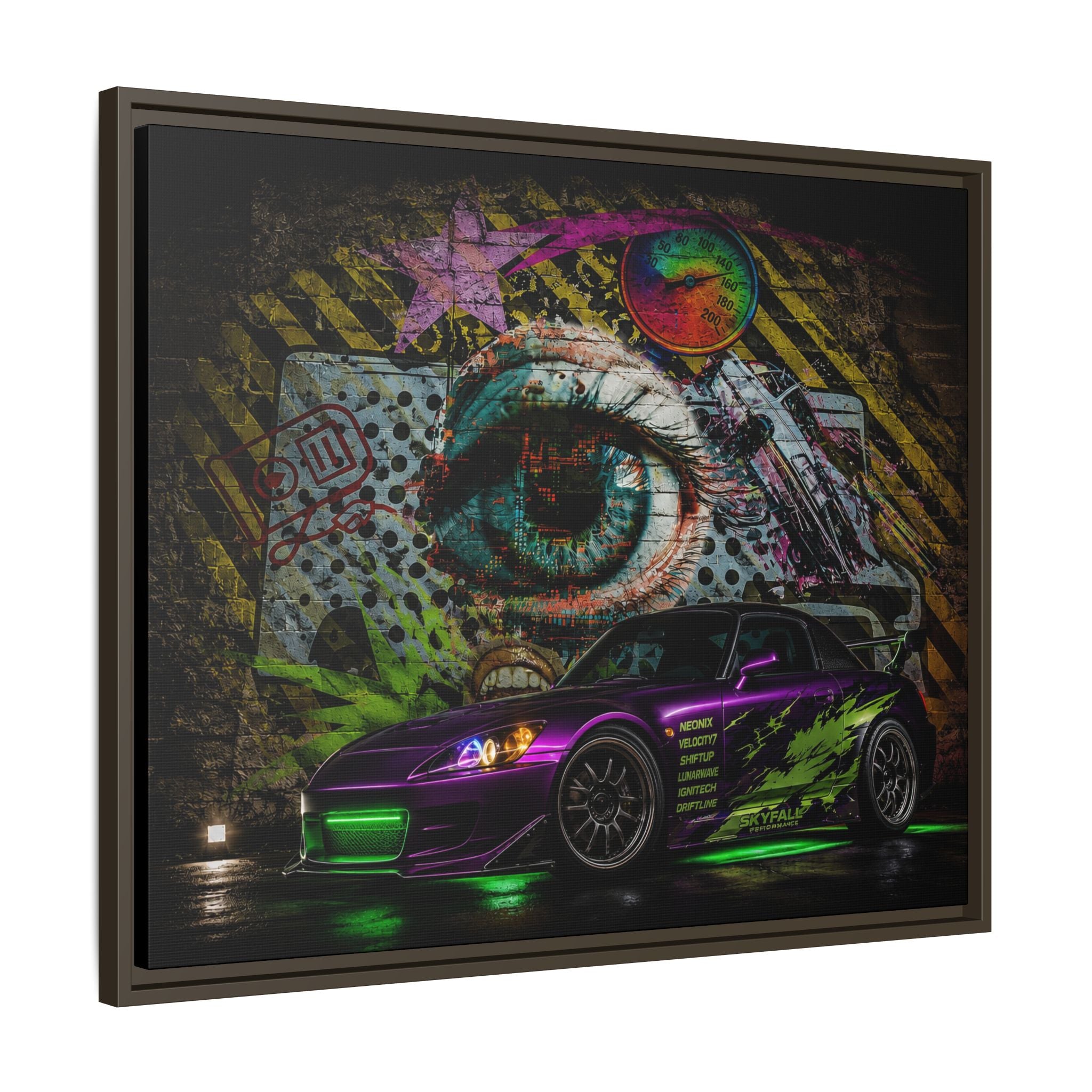 Graffiti Sports Car Matte Canvas - Framed Wall Art
