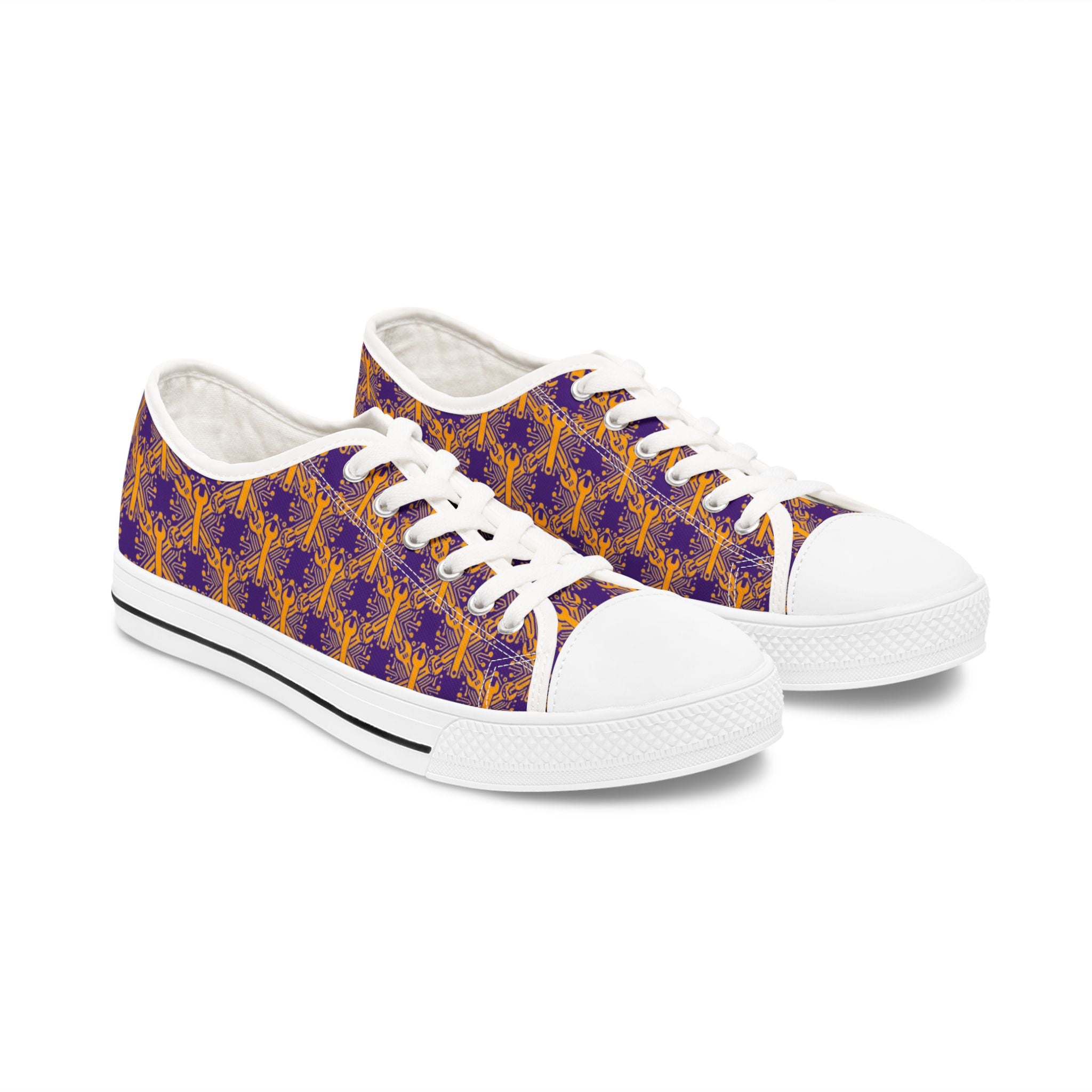 Purple & Gold Wrench Pattern Canvas Low Tops