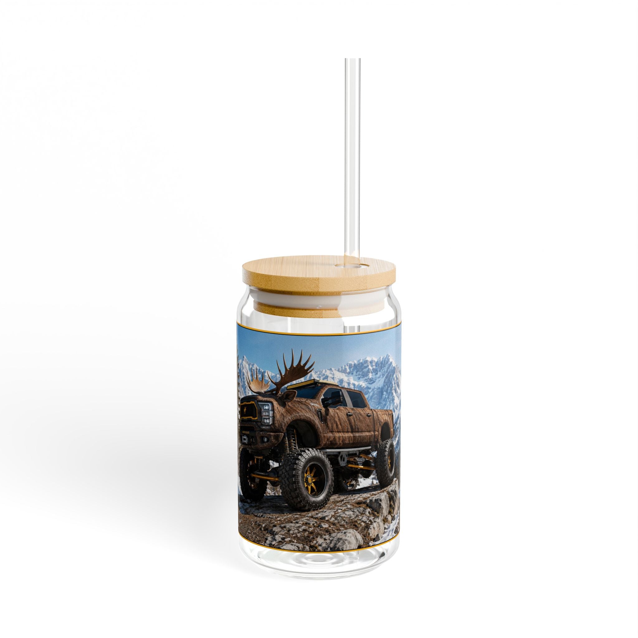 Off-Road Moose Truck Sipper Glass – 16oz Outdoor Adventure Tumbler with Straw